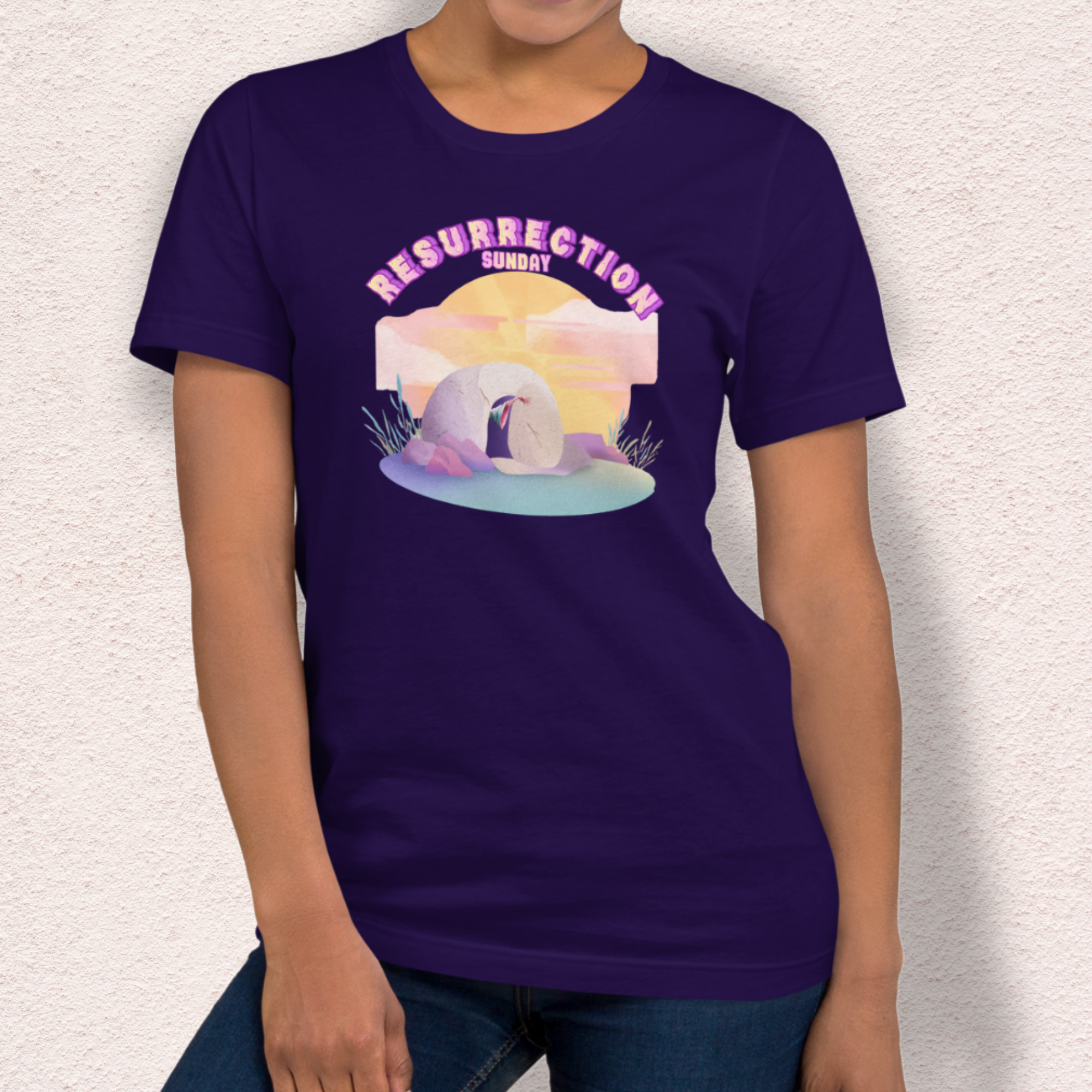 Resurrection Sunday Zombie Hand Tee | Funny Christian Easter Shirt | Tomb & Rolling Stone Graphic | Spooky Faith Bella+Canvas Unisex T-Shirt