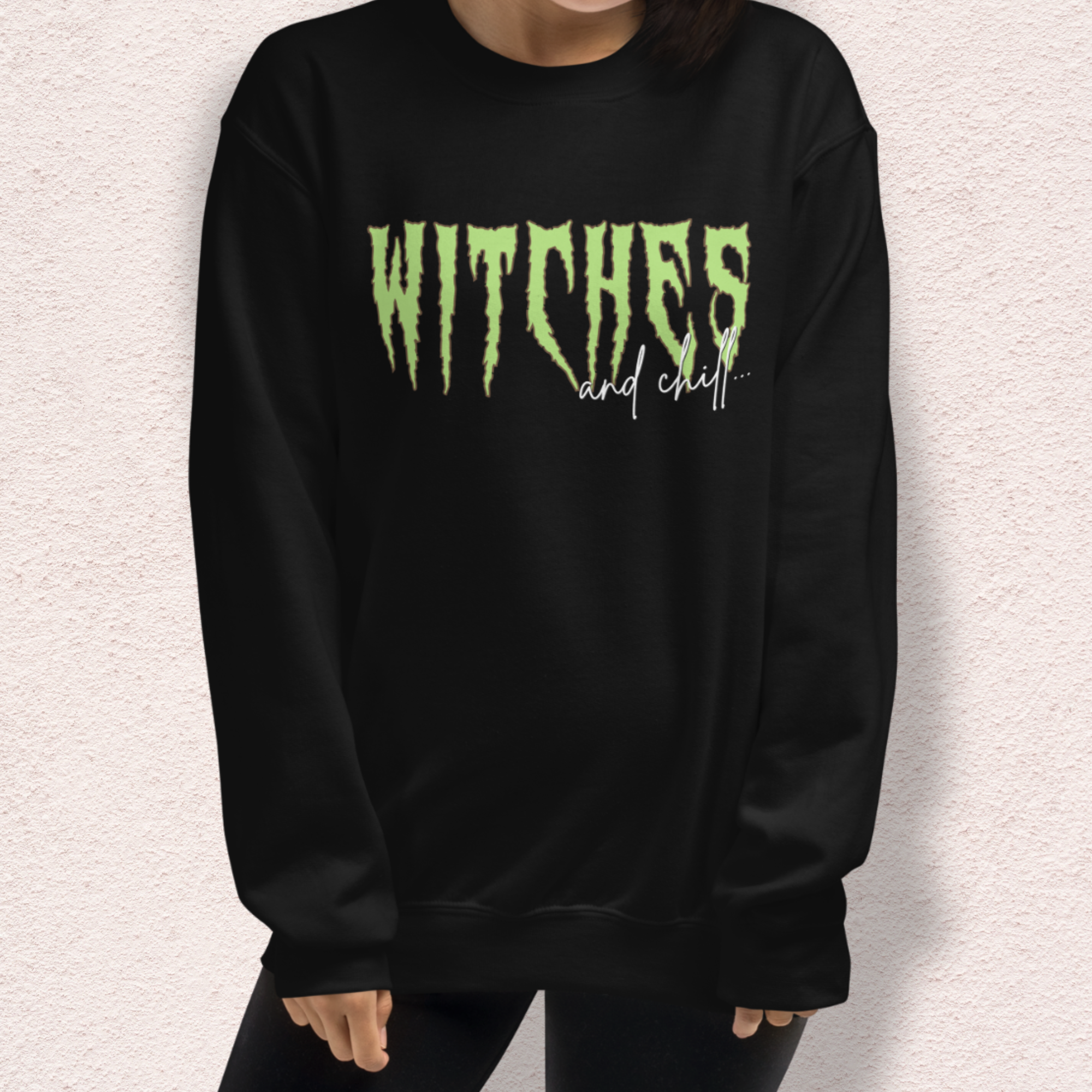 Witches & Chill Sweatshirt | Spooky Witch Aesthetic Crewneck | Gildan Heavy Blend Halloween Sweatshirt