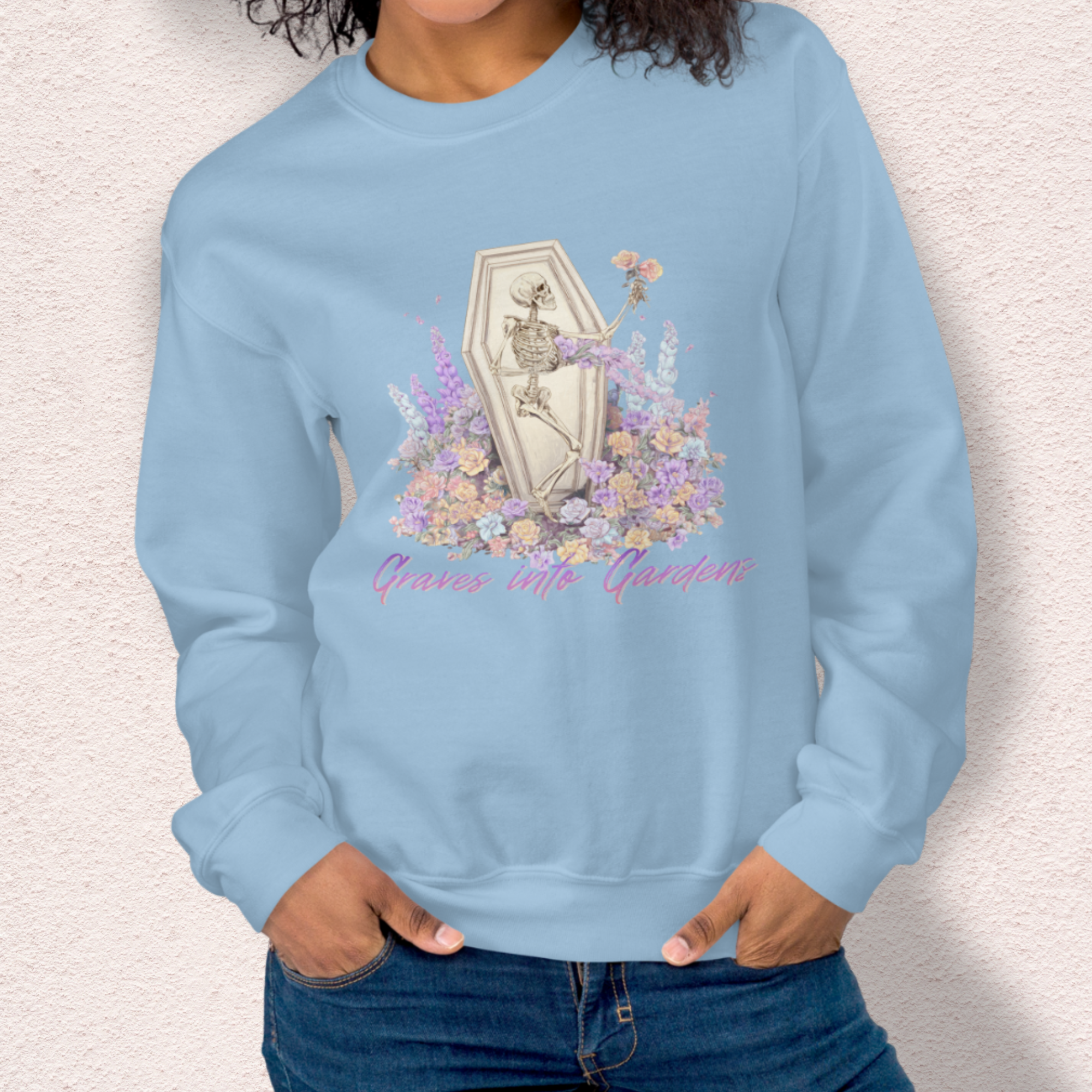 Graves Into Gardens Sweatshirt | Christian Skeleton Graphic Sweatshirt | Floral Resurrection Sweatshirt | Faith Easter Skeleton Crewneck