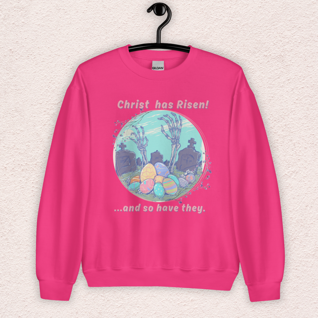 Christ Has Risen… and So Have They Sweatshirt | Funny Horror Easter Sweatshirt | Skeleton Grave Easter Graphic | Gildan Crewneck