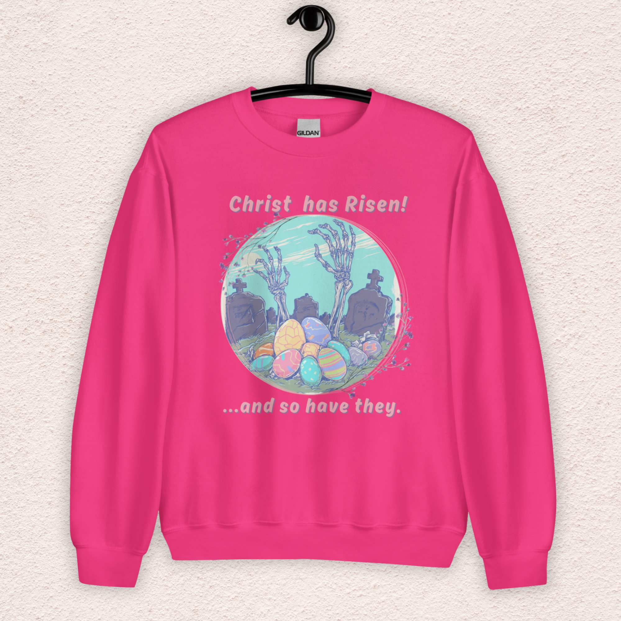 Christ Has Risen… and So Have They Sweatshirt | Funny Horror Easter Sweatshirt | Skeleton Grave Easter Graphic | Gildan Crewneck