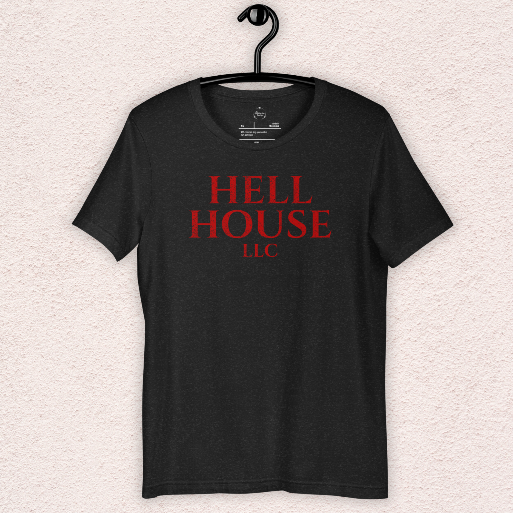 Hell House LLC Tee | Haunted Attraction Horror Shirt | Bella+Canvas Unisex Graphic Tee (Large Basic Red Graphic)