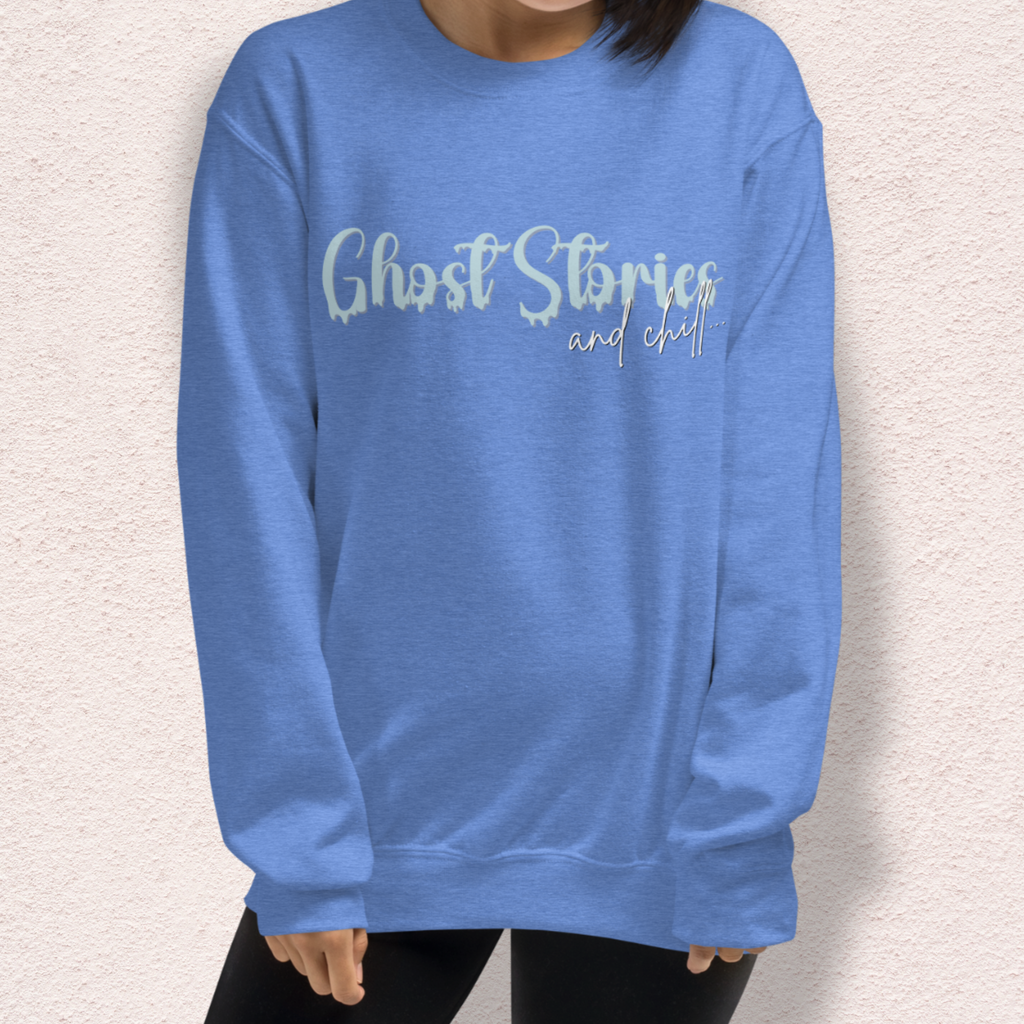 Ghost Stories & Chill Sweatshirt | Cozy Paranormal Horror Crewneck | Gildan Heavy Blend Spooky Sweatshirt