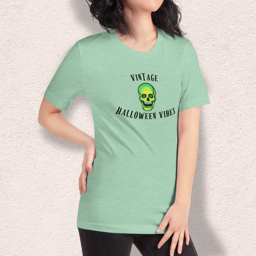 Vintage Halloween Vibes Tee | Unisex Retro Green Skull Graphic Shirt