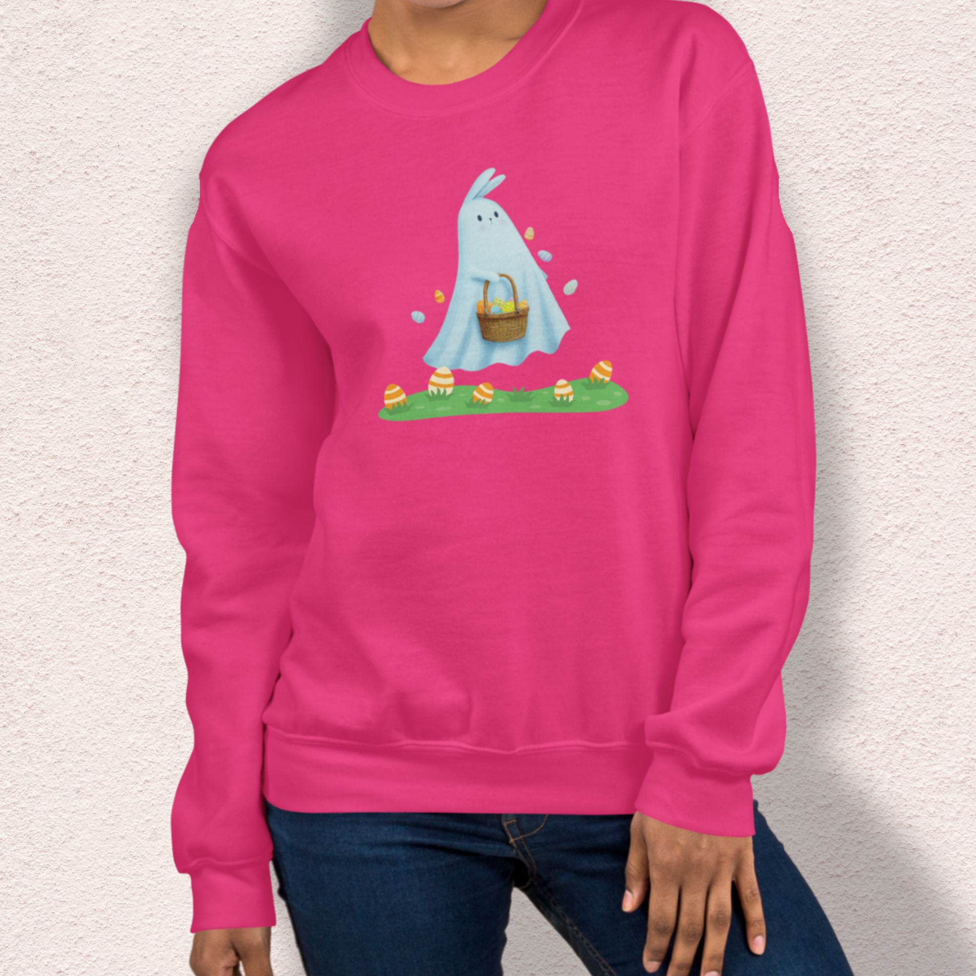 Ghost Easter Bunny Sweatshirt | Spooky Easter Bunny Crewneck | Cute Creepy Spring Bunny Sweatshirt | Pastel Goth Easter Graphic