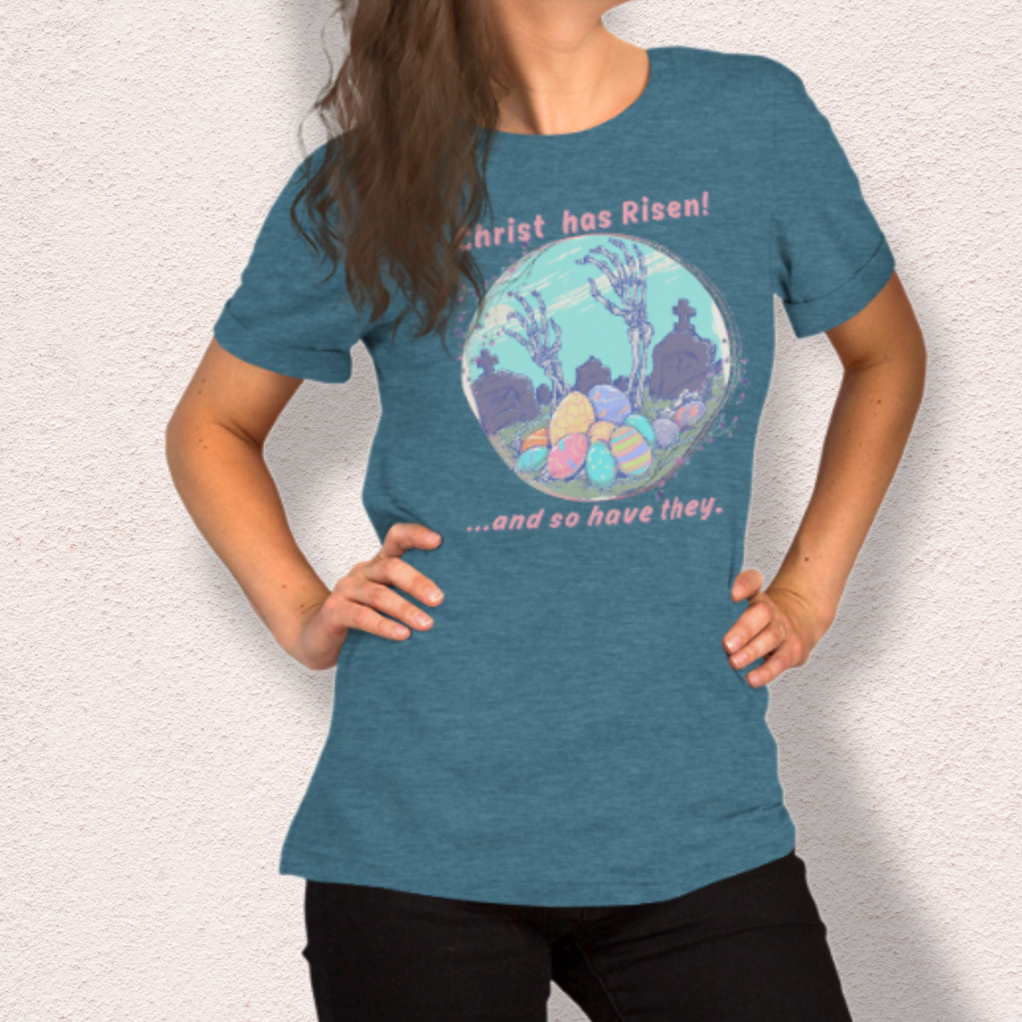 Christ Has Risen… and So Have They T-Shirt | Funny Horror Easter Tee | Skeleton Grave Easter Graphic | Bella+Canvas Unisex Shirt
