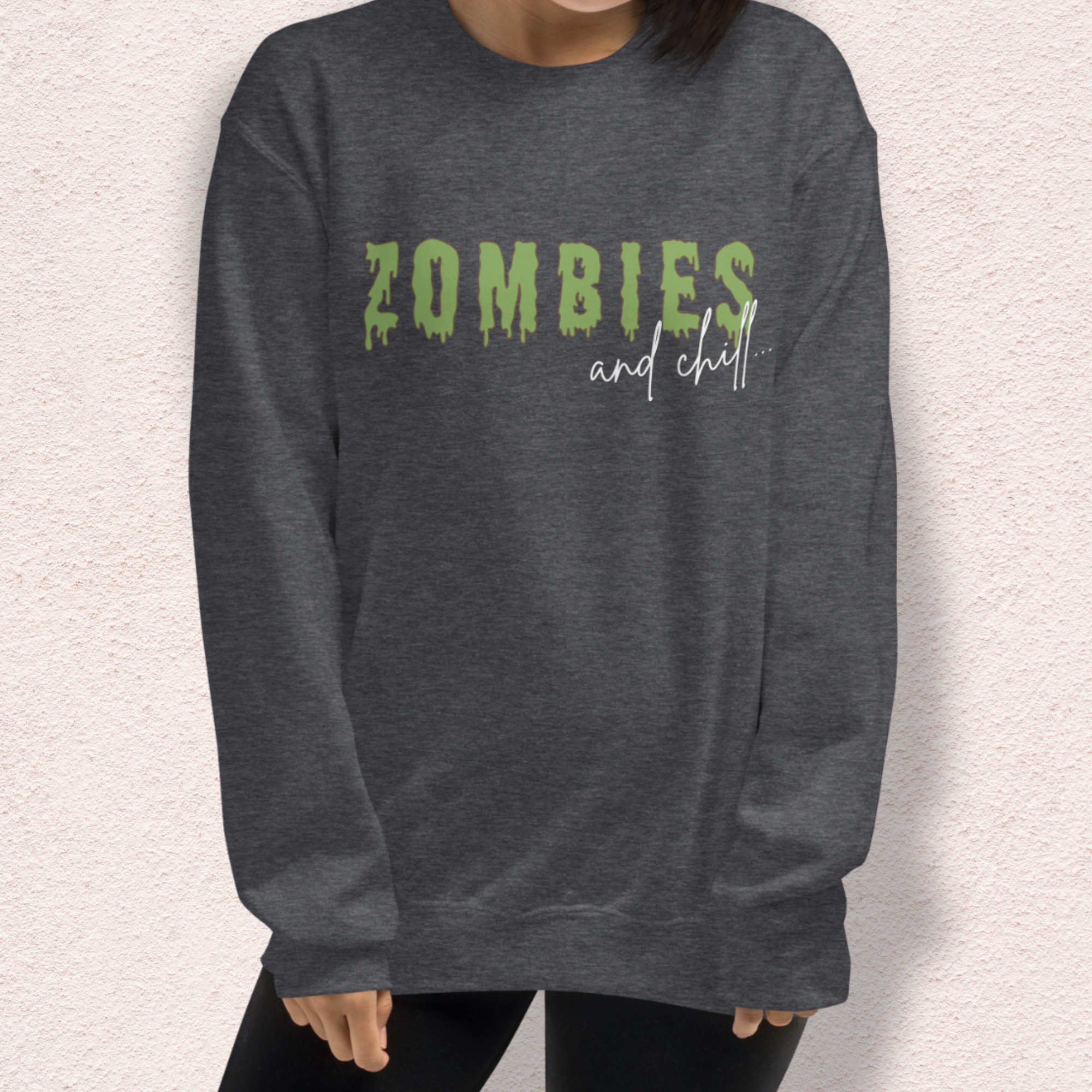 Zombies & Chill Sweatshirt | Horror Movie Crewneck | Gildan Heavy Blend Spooky Zombie Sweatshirt