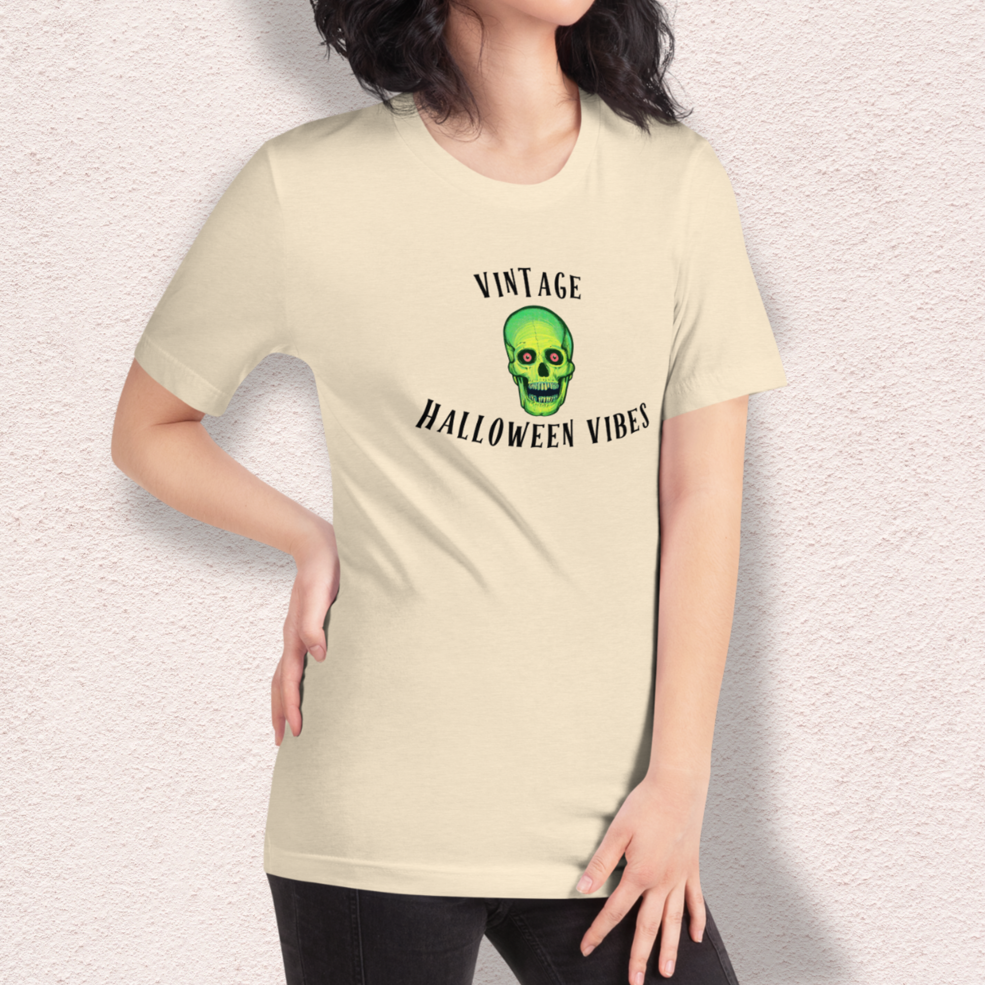 Vintage Halloween Vibes Tee | Unisex Retro Green Skull Graphic Shirt