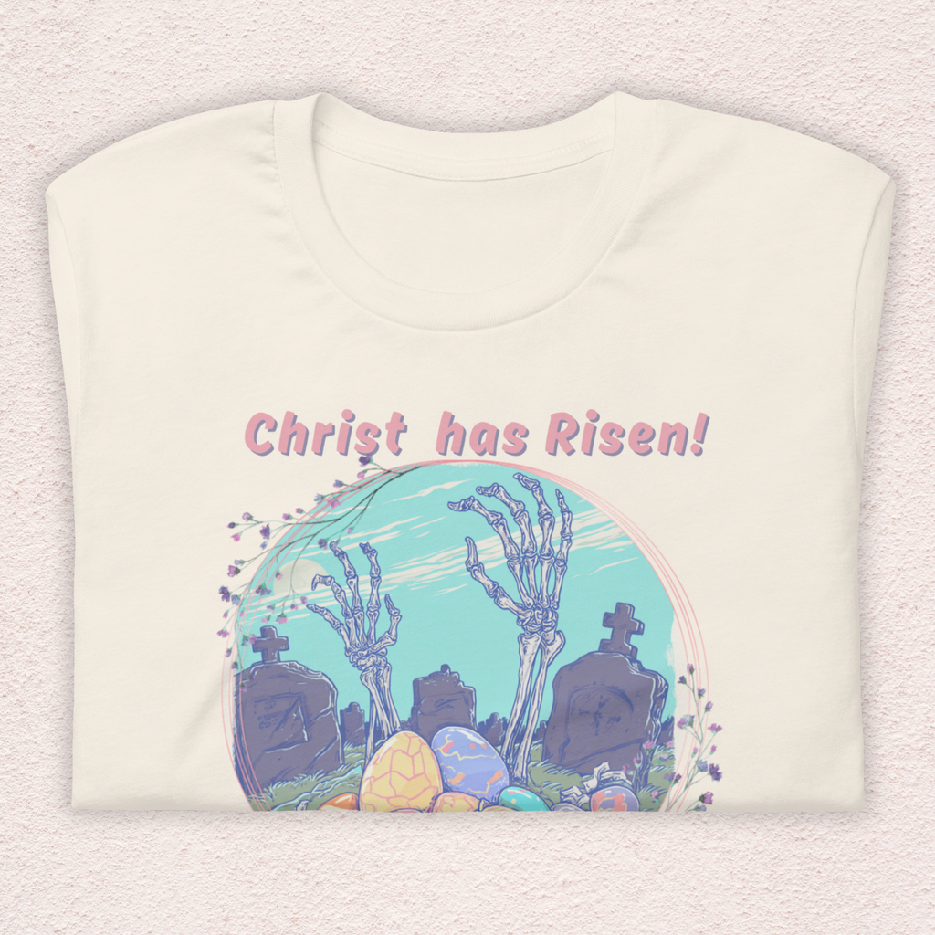Christ Has Risen… and So Have They T-Shirt | Funny Horror Easter Tee | Skeleton Grave Easter Graphic | Bella+Canvas Unisex Shirt