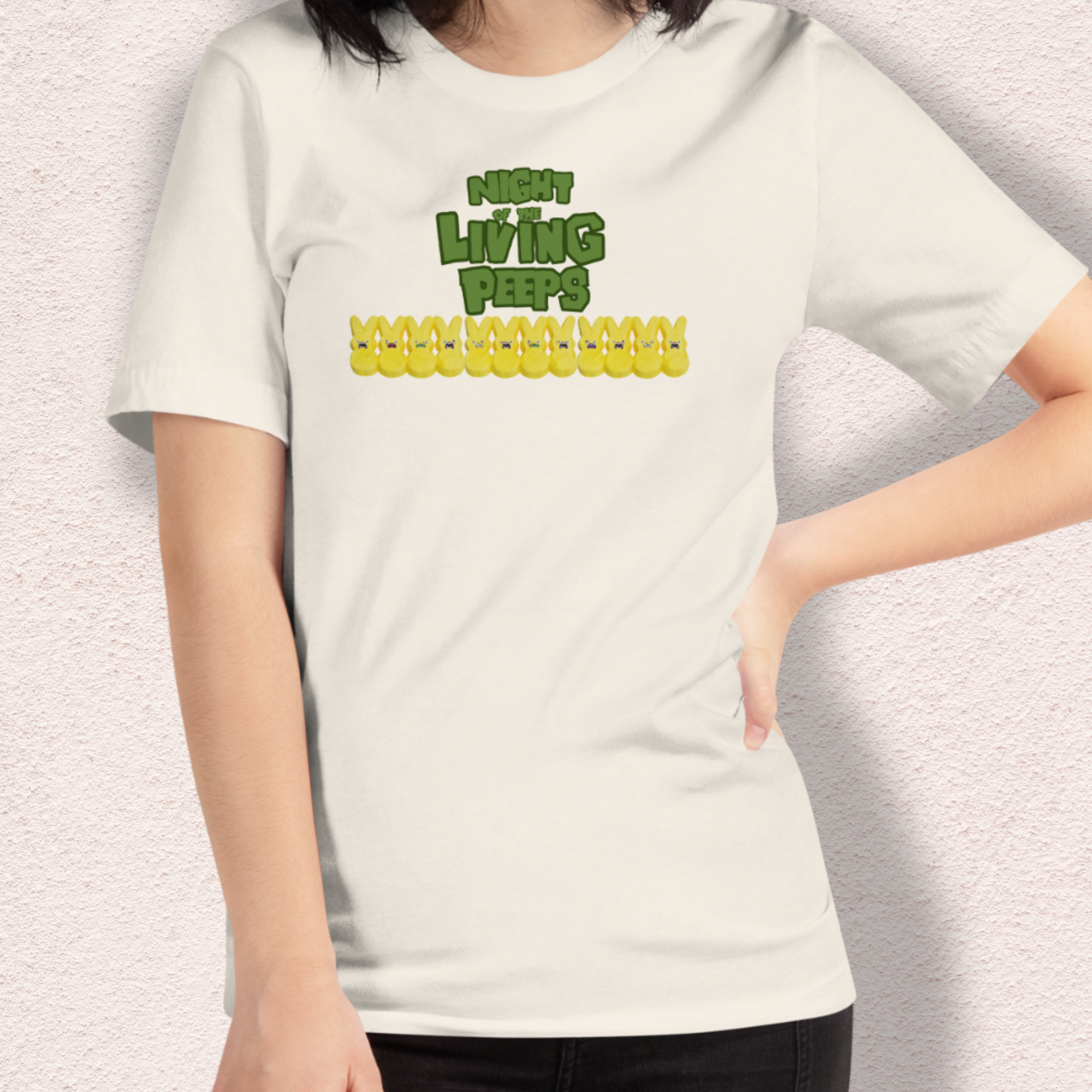 Night of the Living Peeps Easter Tee | Funny Zombie Marshmallow Bunny Shirt | Spooky Easter Candy Graphic | Bella+Canvas Unisex T-Shirt