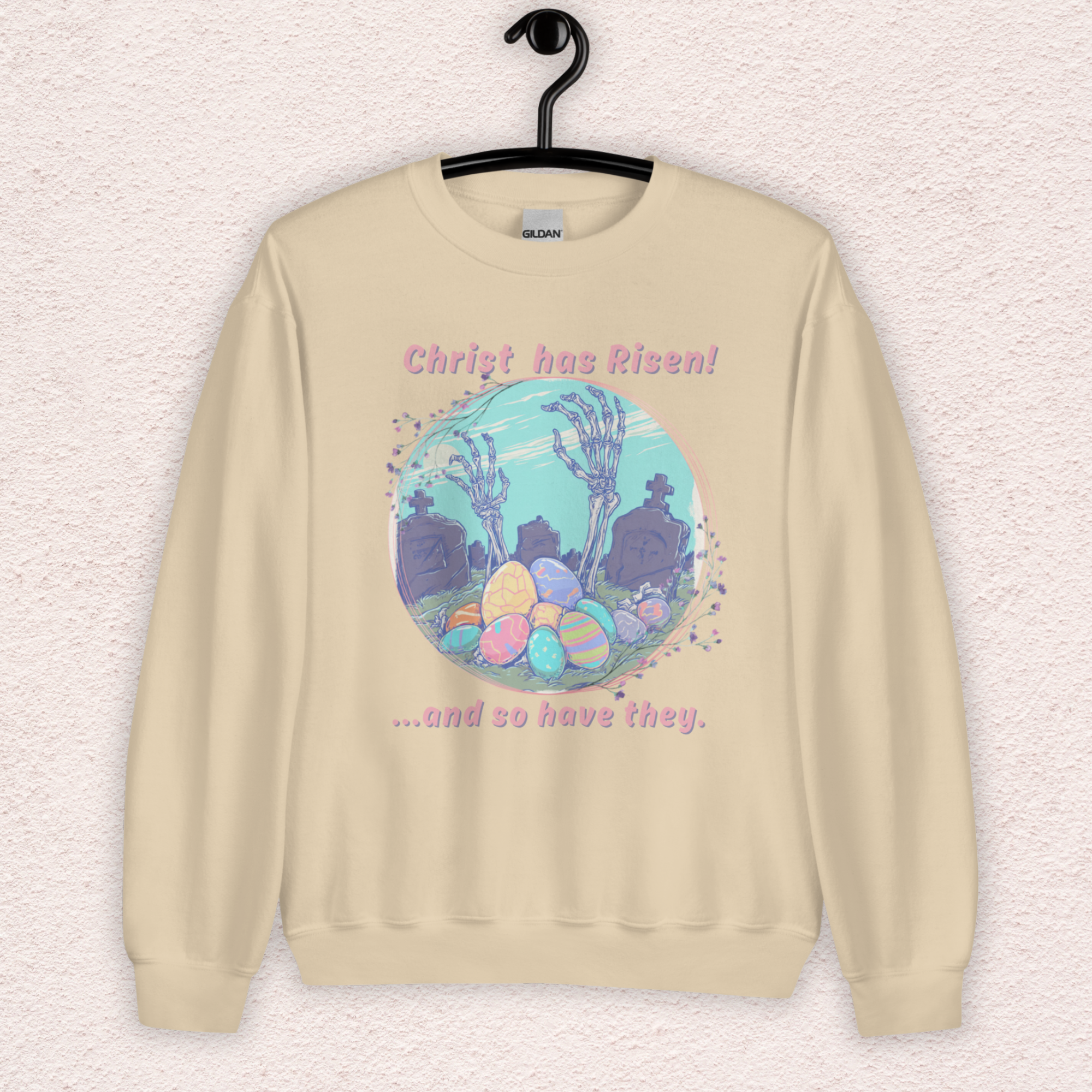 Christ Has Risen… and So Have They Sweatshirt | Funny Horror Easter Sweatshirt | Skeleton Grave Easter Graphic | Gildan Crewneck