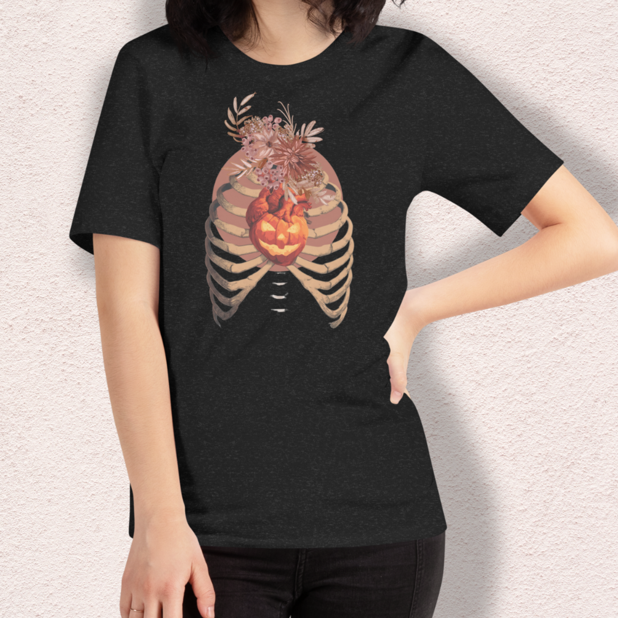 A Fall’s Heart Tee | Skeleton Pumpkin Halloween Shirt | Bella+Canvas Spooky Autumn Graphic Tee