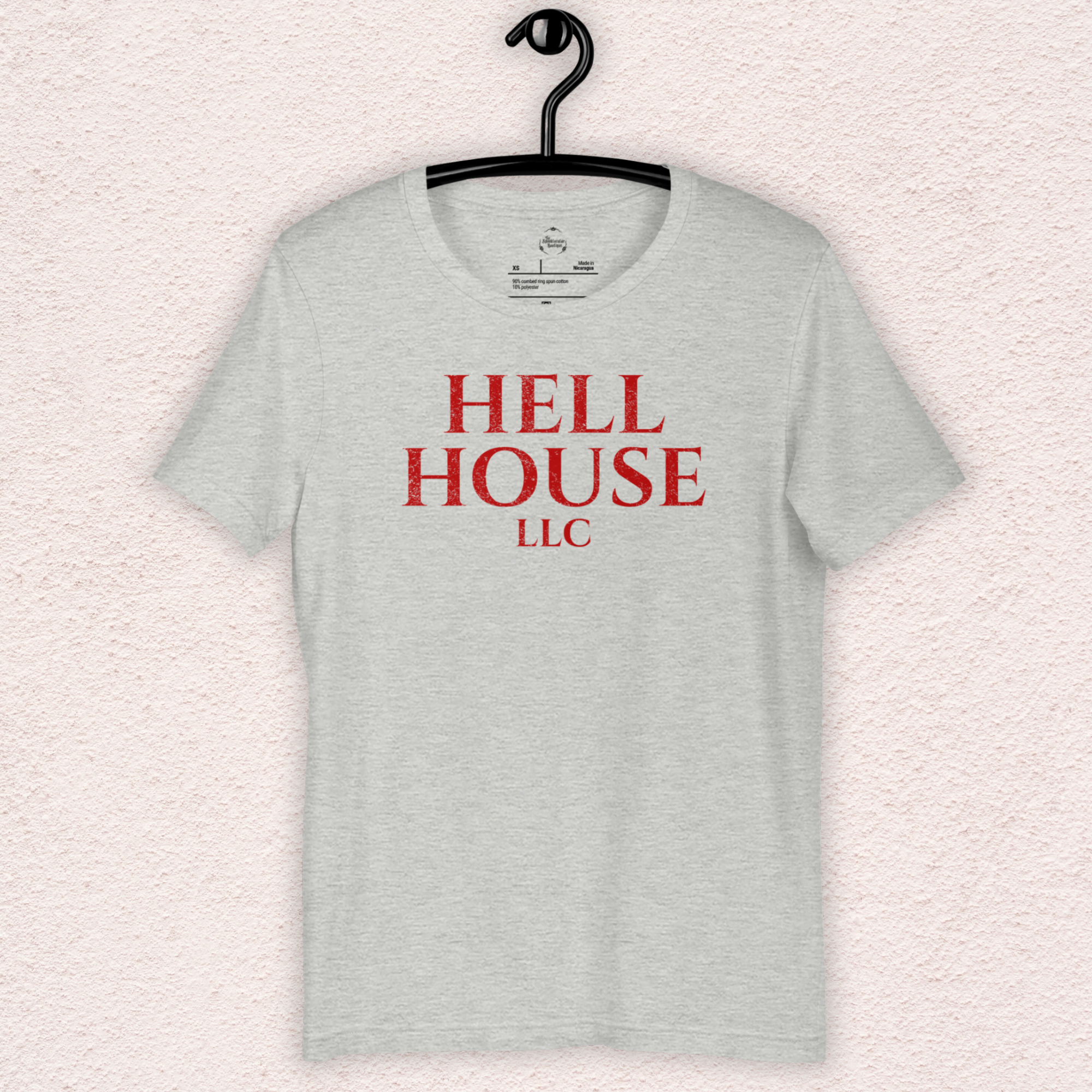 Hell House LLC Tee | Haunted Attraction Horror Shirt | Bella+Canvas Unisex Graphic Tee (Large Basic Red Graphic)