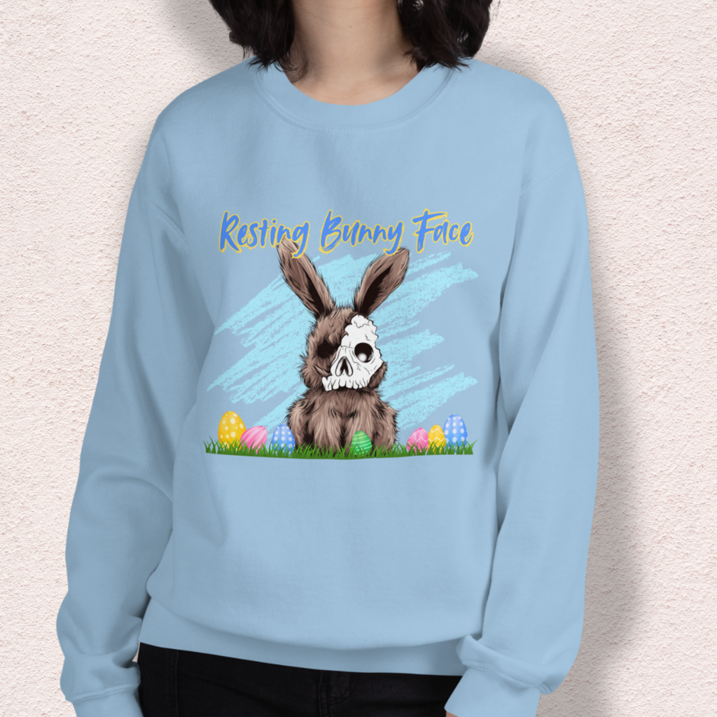 Resting Bunny Face Sweatshirt | Creepy Easter Bunny Skull Crewneck | Funny Spooky Easter Sweatshirt | Dark Humor Bunny Graphic