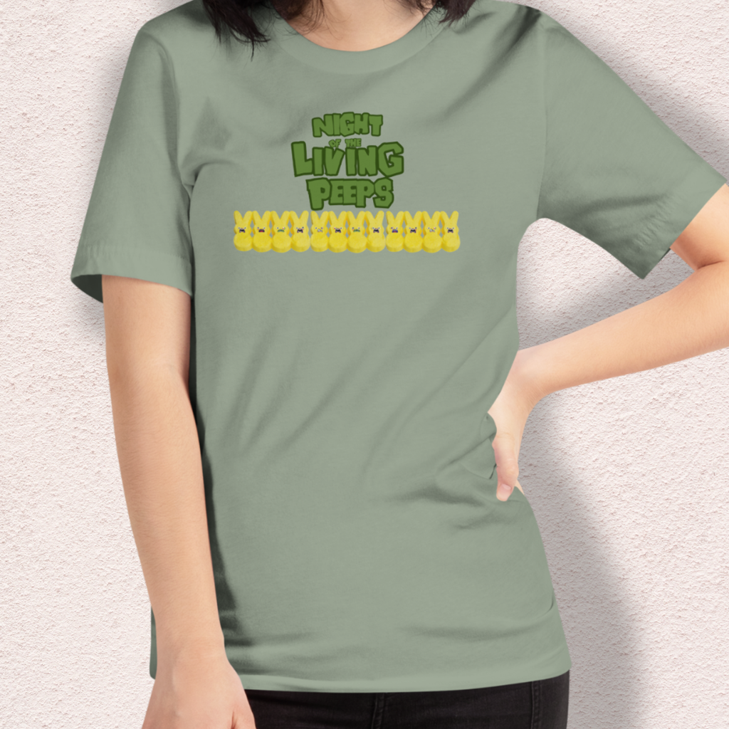Night of the Living Peeps Easter Tee | Funny Zombie Marshmallow Bunny Shirt | Spooky Easter Candy Graphic | Bella+Canvas Unisex T-Shirt