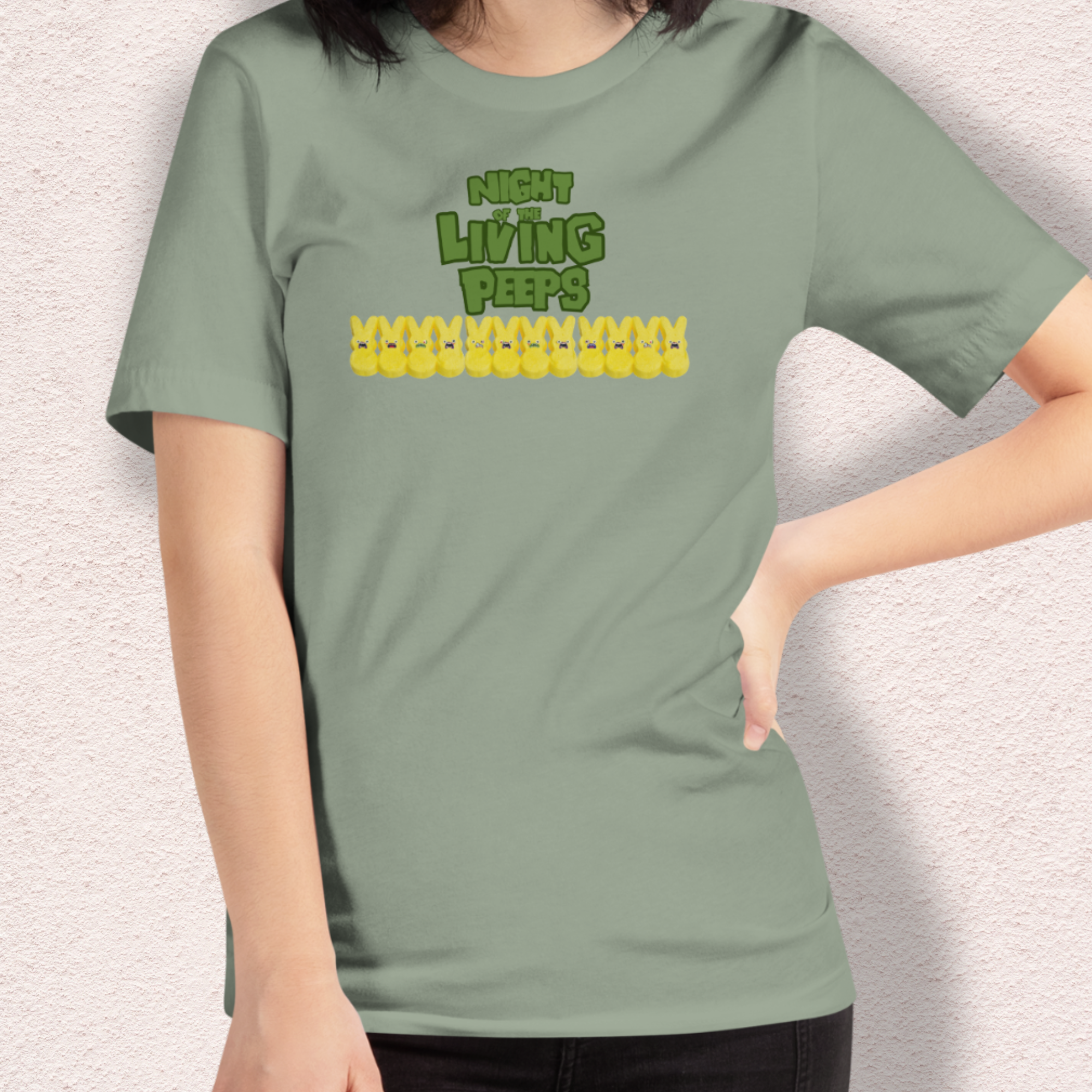Night of the Living Peeps Easter Tee | Funny Zombie Marshmallow Bunny Shirt | Spooky Easter Candy Graphic | Bella+Canvas Unisex T-Shirt