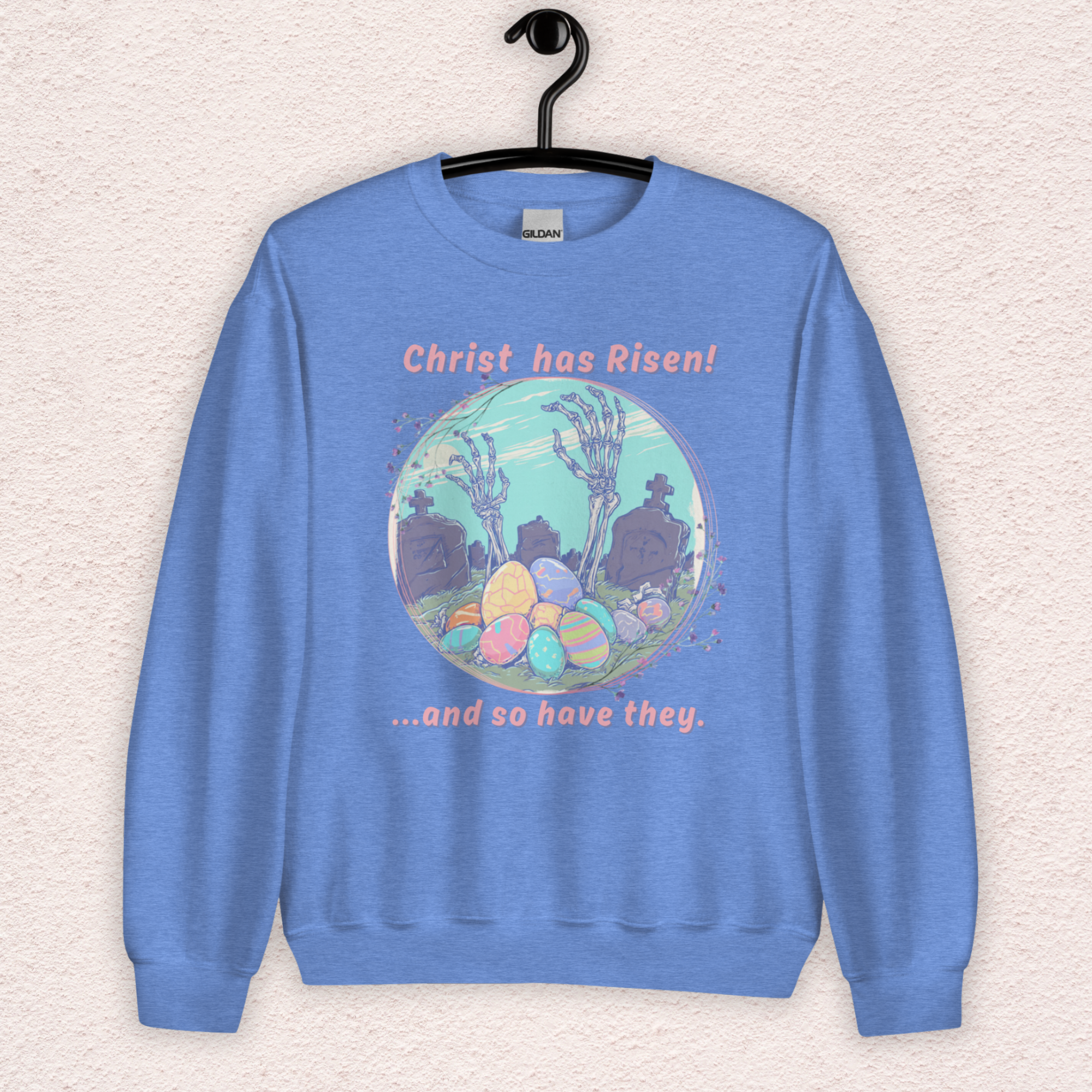 Christ Has Risen… and So Have They Sweatshirt | Funny Horror Easter Sweatshirt | Skeleton Grave Easter Graphic | Gildan Crewneck