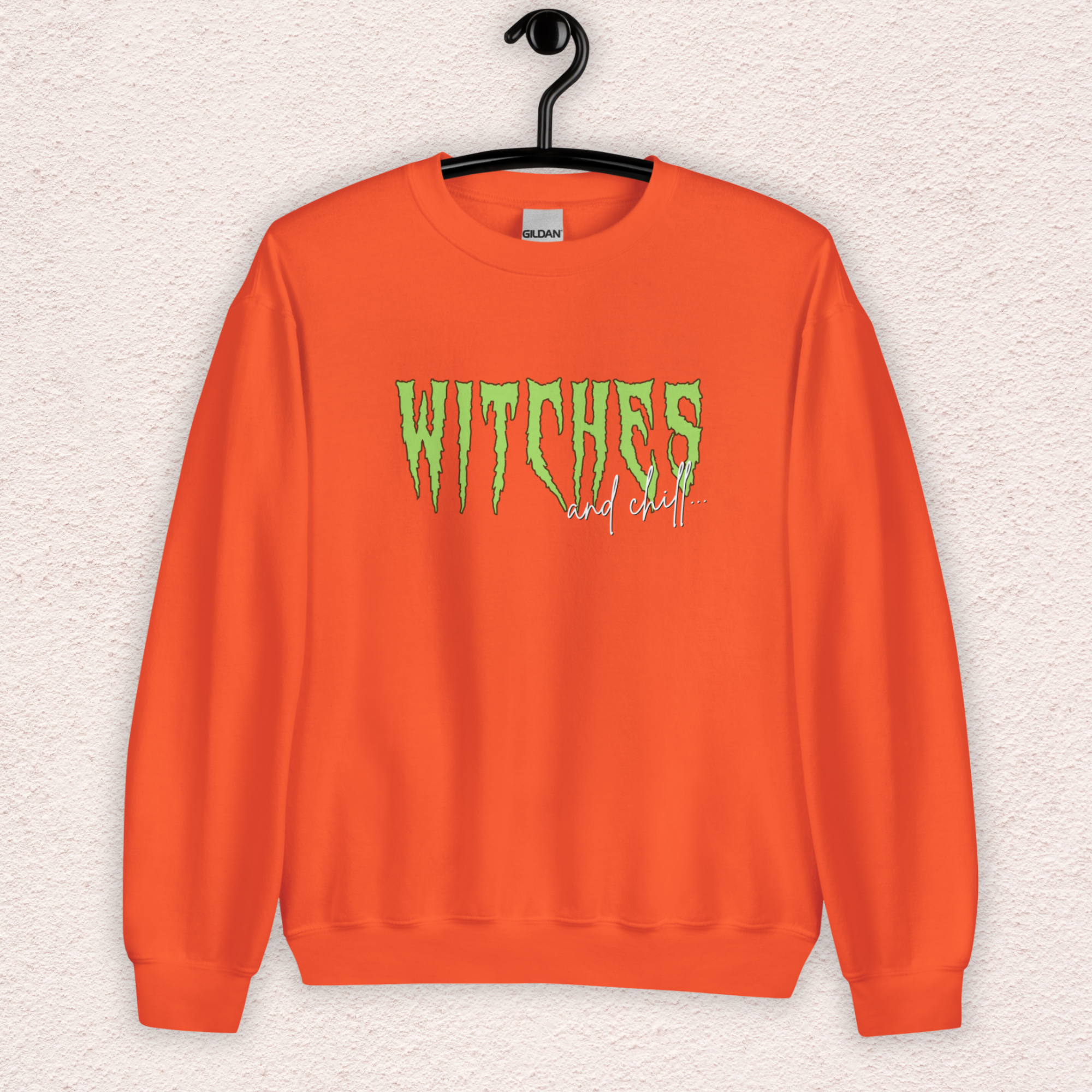 Witches & Chill Sweatshirt | Spooky Witch Aesthetic Crewneck | Gildan Heavy Blend Halloween Sweatshirt