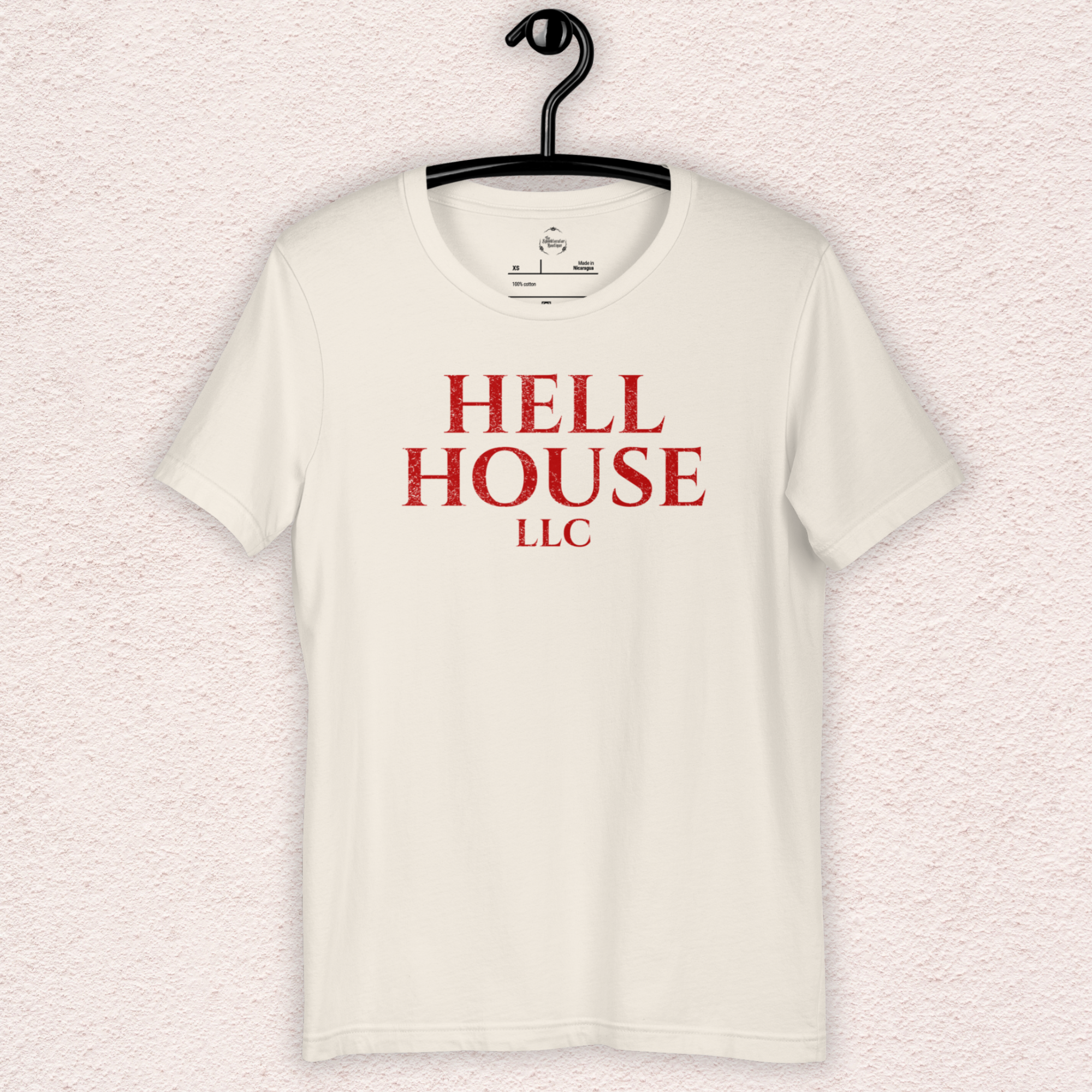 Hell House LLC Tee | Haunted Attraction Horror Shirt | Bella+Canvas Unisex Graphic Tee (Large Basic Red Graphic)