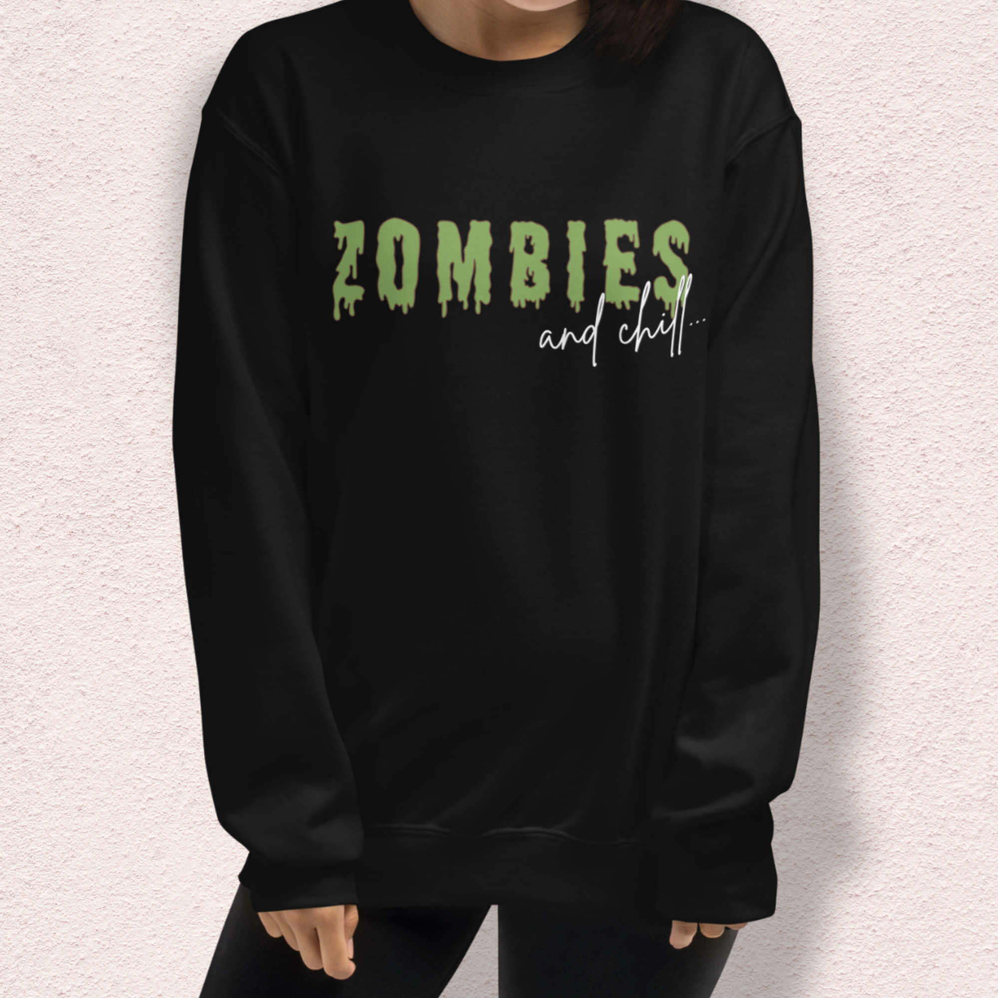 Zombies & Chill Sweatshirt | Horror Movie Crewneck | Gildan Heavy Blend Spooky Zombie Sweatshirt