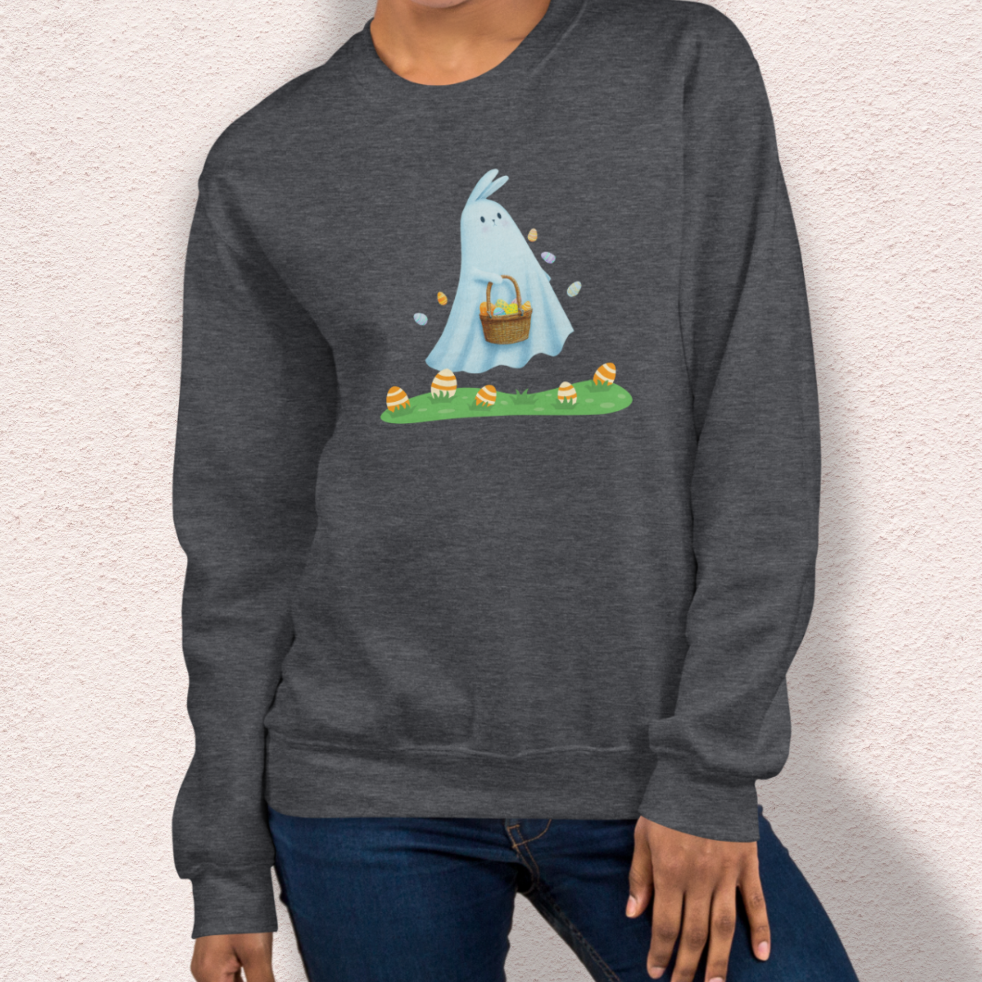 Ghost Easter Bunny Sweatshirt | Spooky Easter Bunny Crewneck | Cute Creepy Spring Bunny Sweatshirt | Pastel Goth Easter Graphic