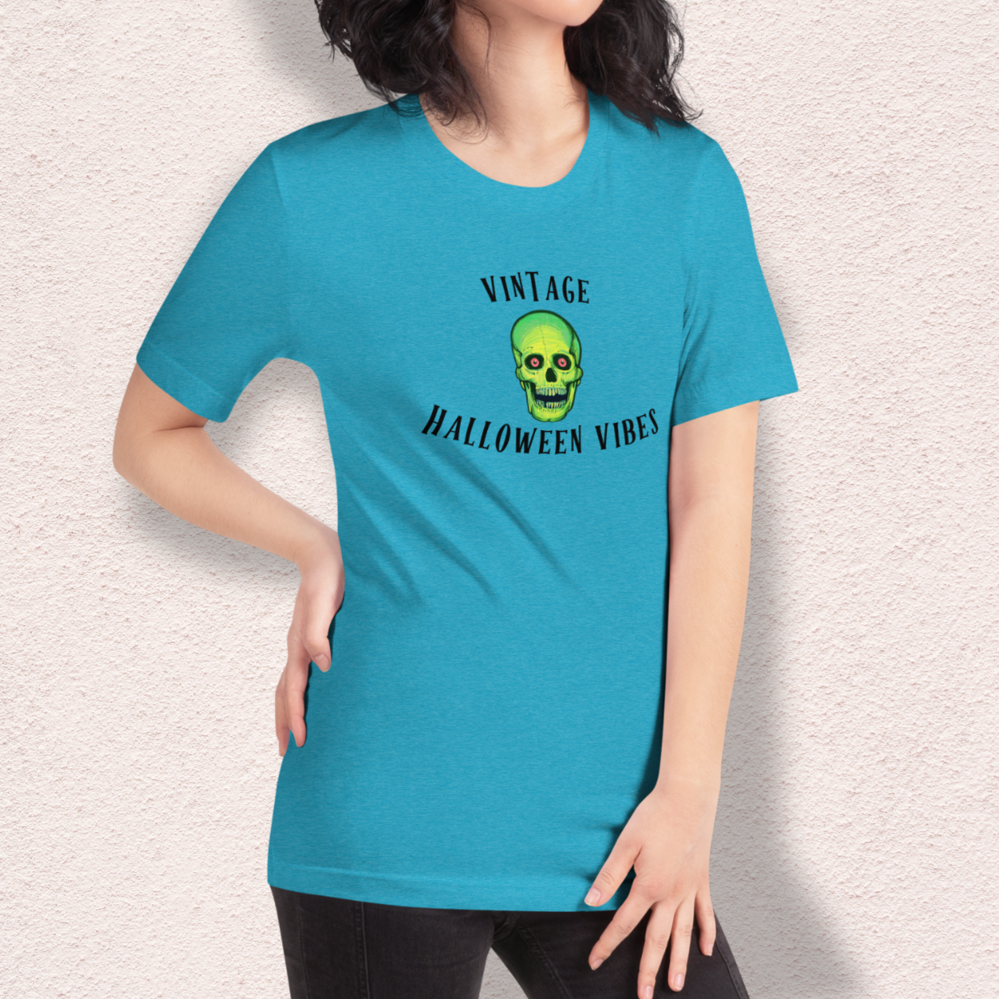 Vintage Halloween Vibes Tee | Unisex Retro Green Skull Graphic Shirt