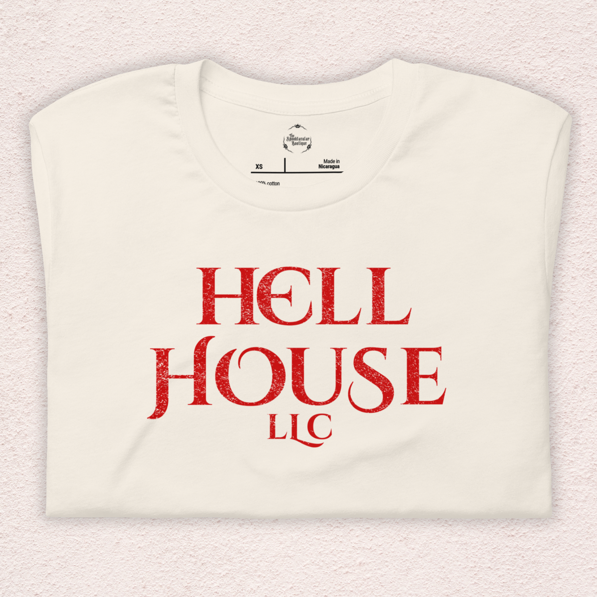 Hell House LLC Tee | Haunted Attraction Horror Shirt | Bella+Canvas Unisex Graphic Tee (Large Red Graphic 1)
