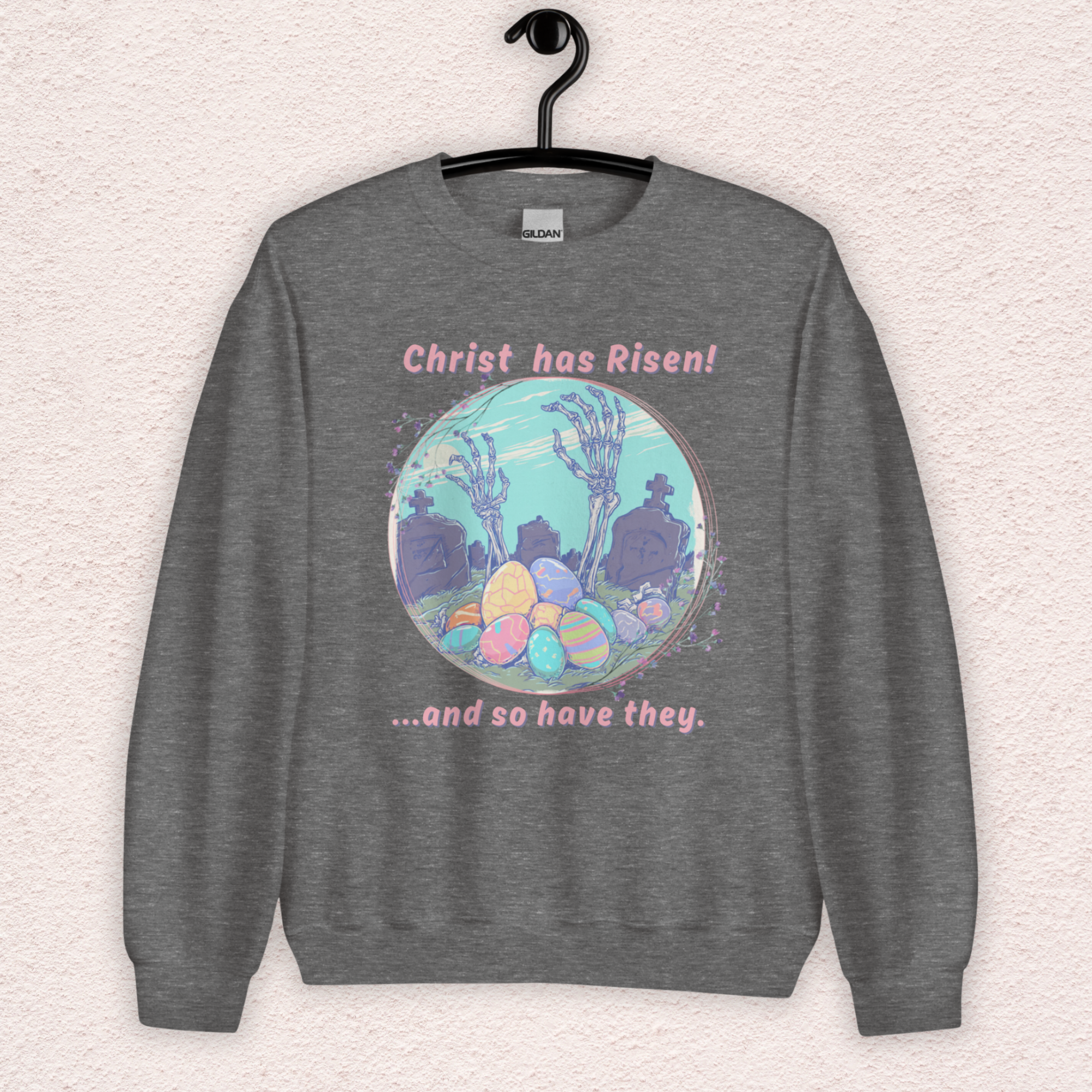 Christ Has Risen… and So Have They Sweatshirt | Funny Horror Easter Sweatshirt | Skeleton Grave Easter Graphic | Gildan Crewneck