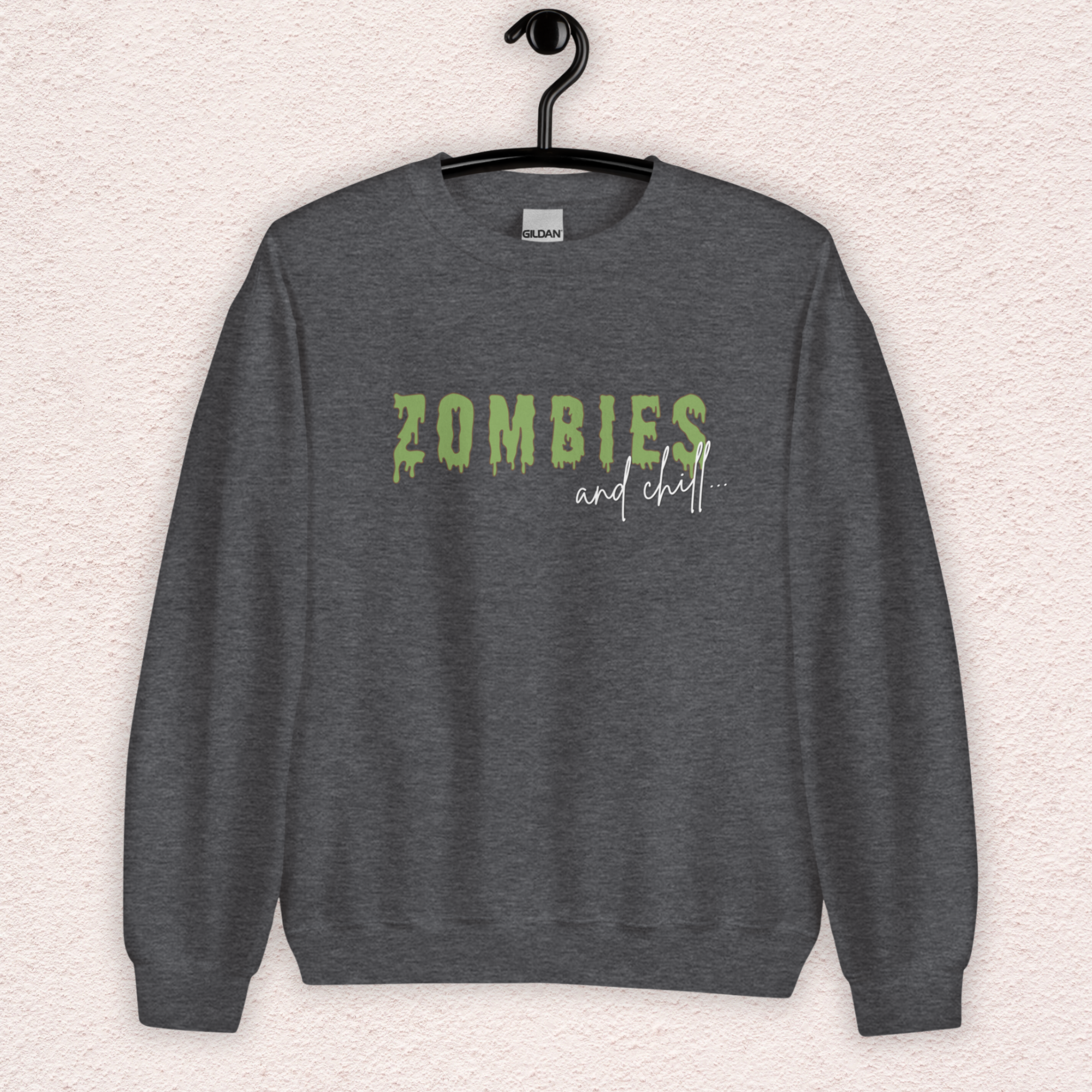 Zombies & Chill Sweatshirt | Horror Movie Crewneck | Gildan Heavy Blend Spooky Zombie Sweatshirt
