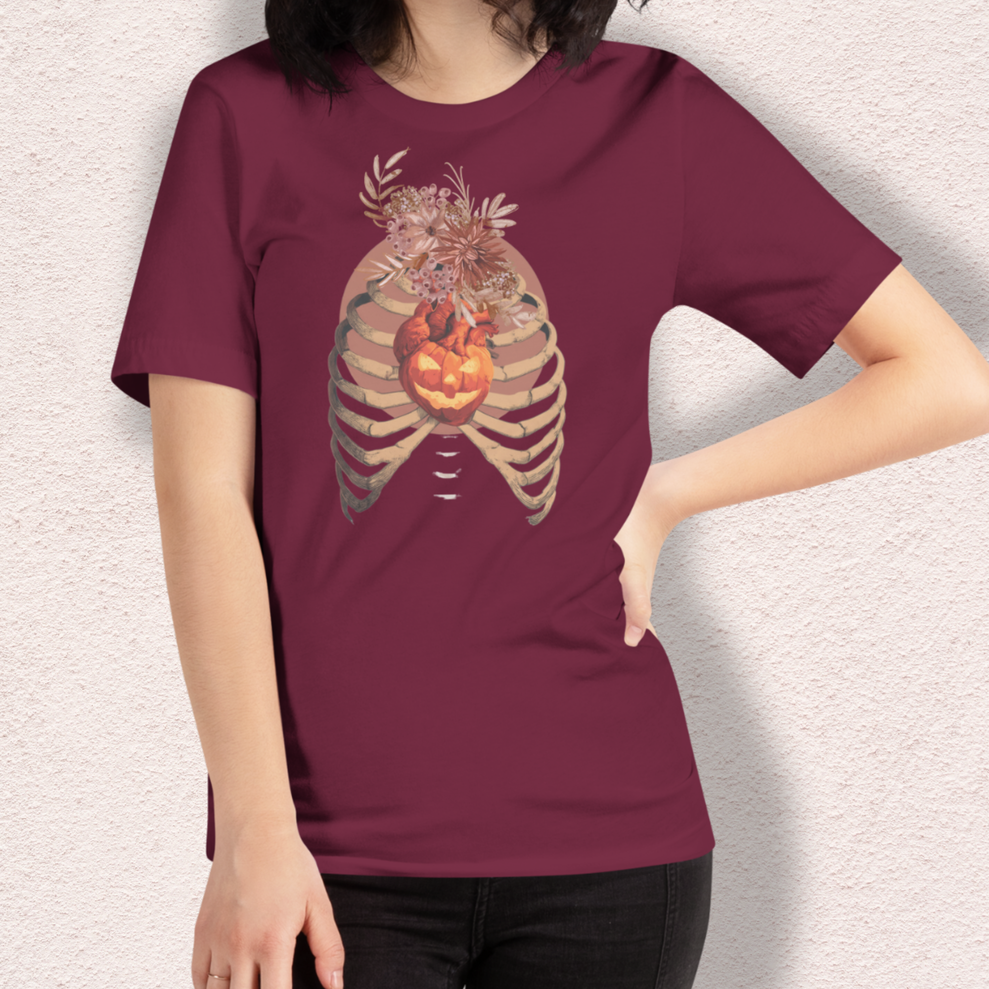 A Fall’s Heart Tee | Skeleton Pumpkin Halloween Shirt | Bella+Canvas Spooky Autumn Graphic Tee