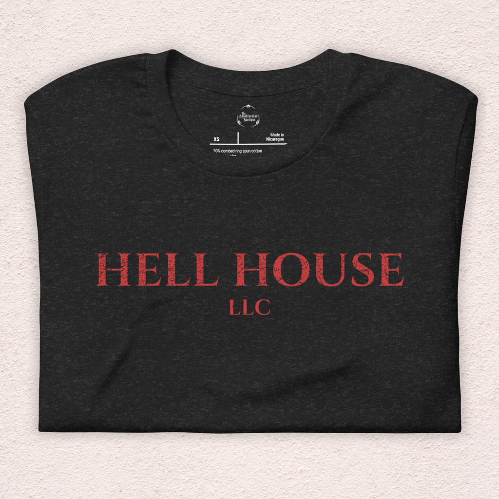 Hell House LLC Tee | Haunted Attraction Horror Shirt | Bella+Canvas Unisex Graphic Tee (Red Basic Font)