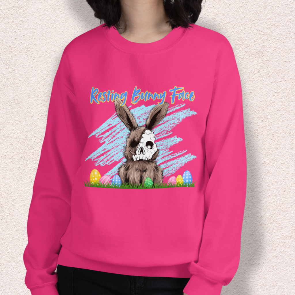Resting Bunny Face Sweatshirt | Creepy Easter Bunny Skull Crewneck | Funny Spooky Easter Sweatshirt | Dark Humor Bunny Graphic