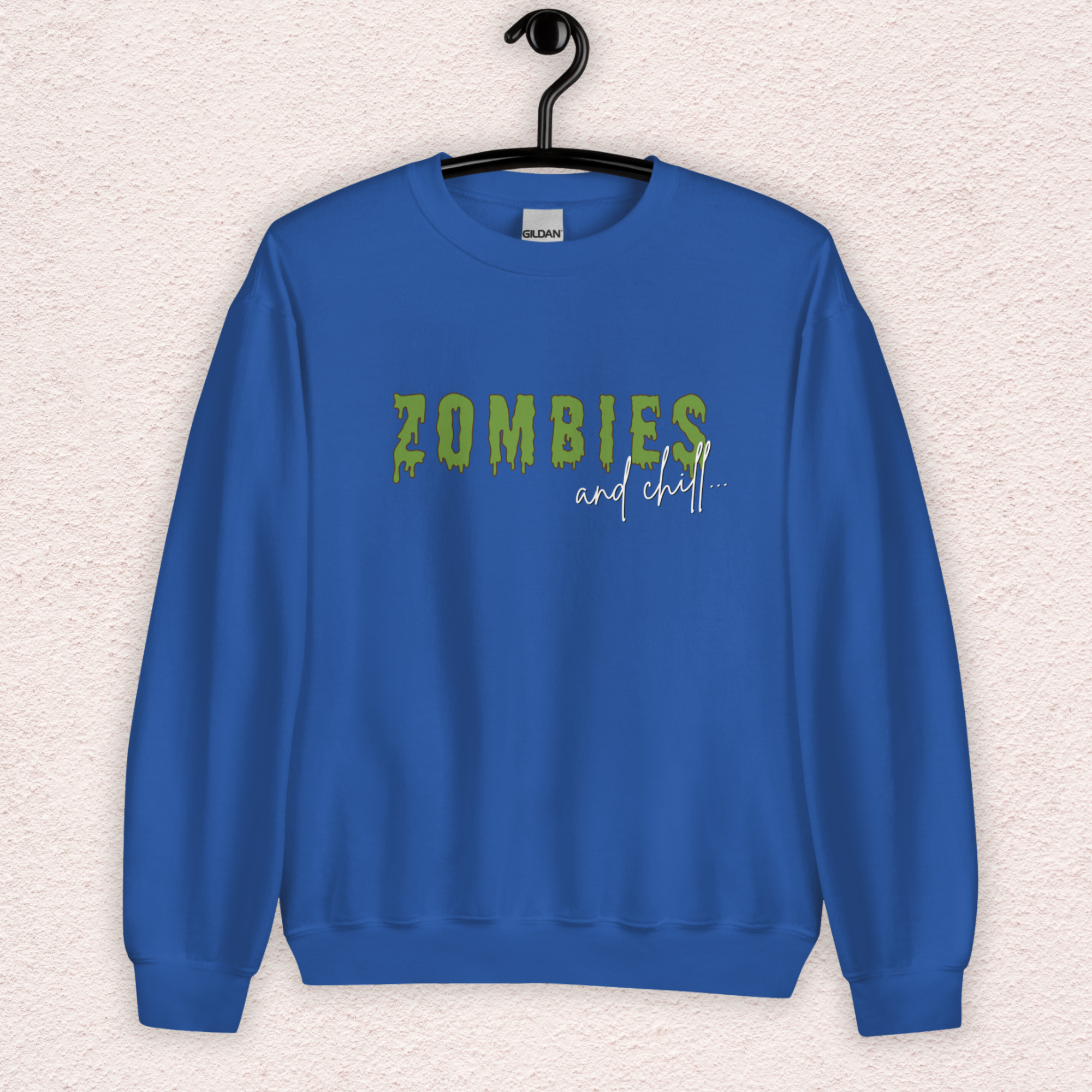 Zombies & Chill Sweatshirt | Horror Movie Crewneck | Gildan Heavy Blend Spooky Zombie Sweatshirt