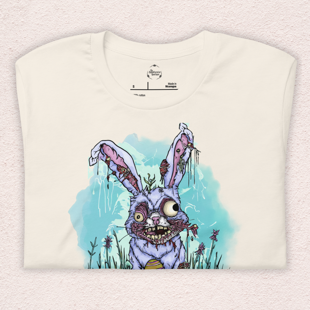 The Easter Bunny Knows Where the Bodies Are Buried T-Shirt | Zombie Easter Bunny Horror Tee | Funny Dark Humor Easter Shirt | Bella+Canvas Unisex