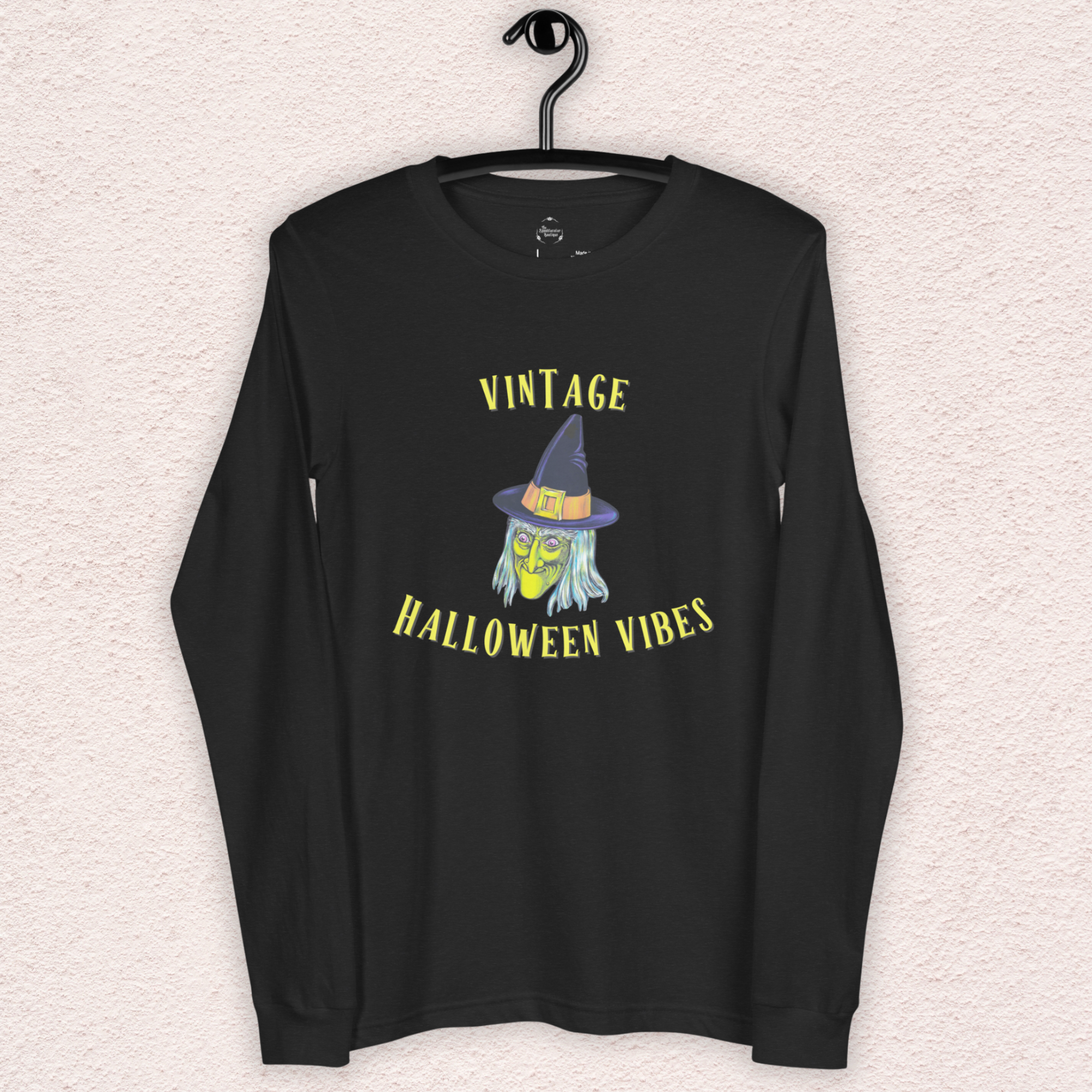 Vintage Halloween Vibes Long Sleeve Tee | Bella+Canvas Unisex Retro Witch Shirt | Color Graphic