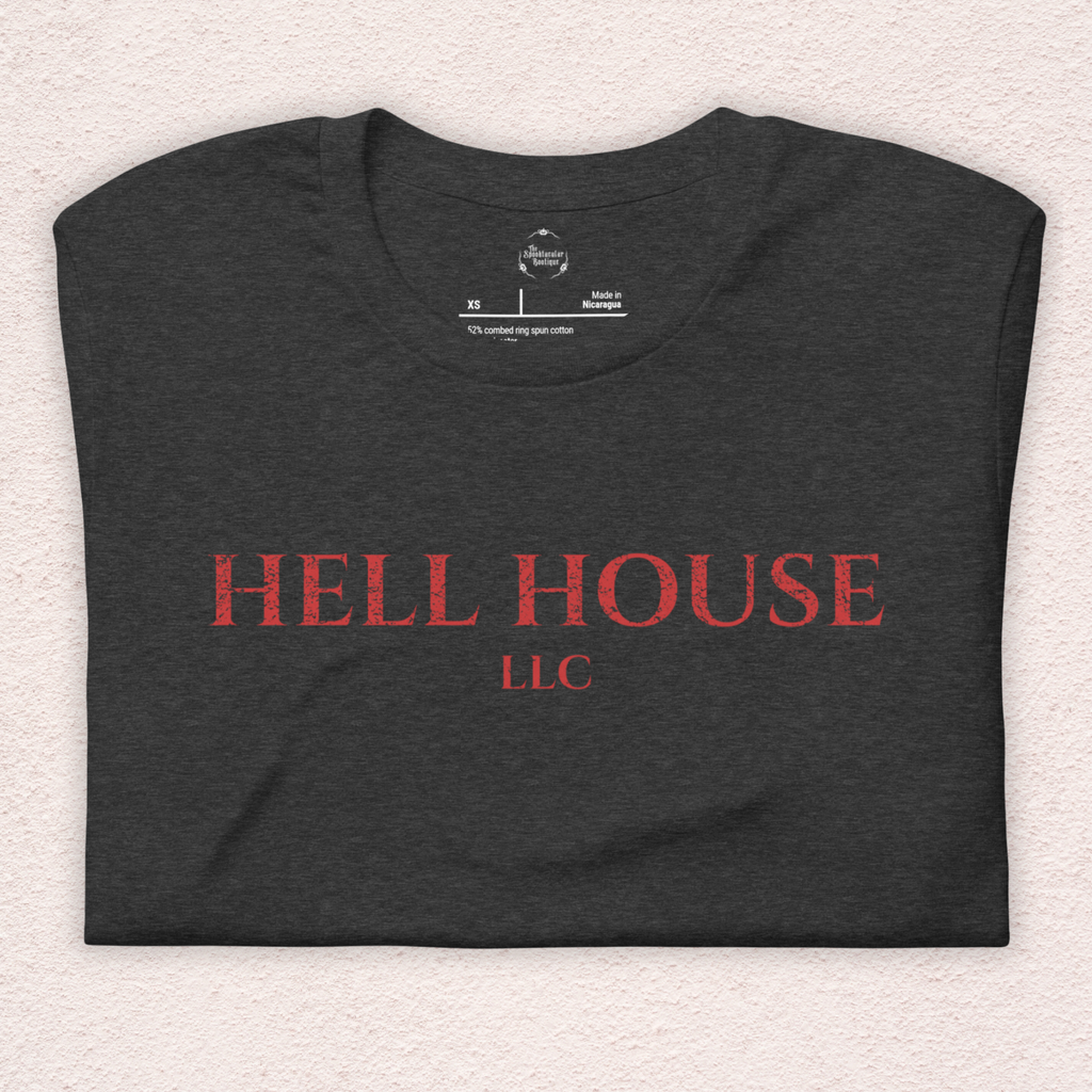 Hell House LLC Tee | Haunted Attraction Horror Shirt | Bella+Canvas Unisex Graphic Tee (Red Basic Font)