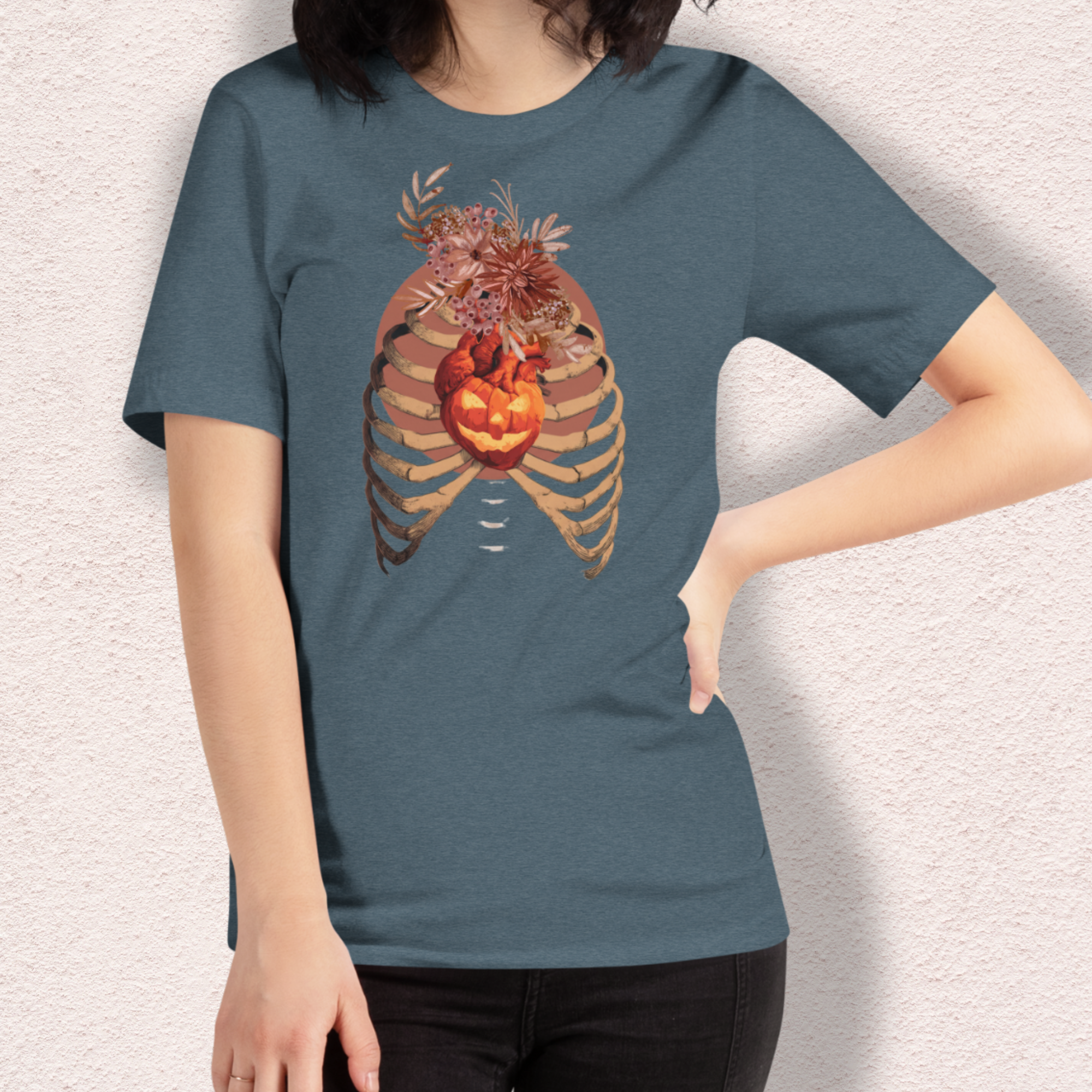 A Fall’s Heart Tee | Skeleton Pumpkin Halloween Shirt | Bella+Canvas Spooky Autumn Graphic Tee