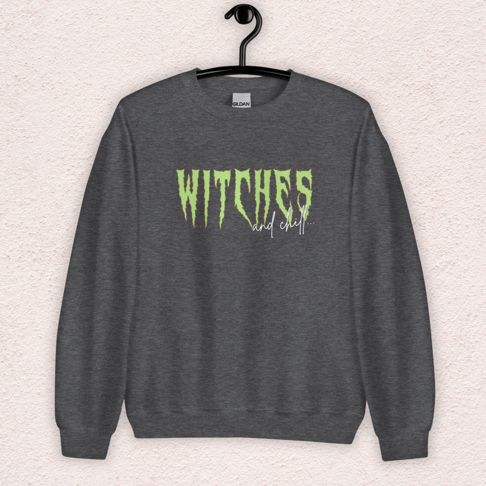 Witches & Chill Sweatshirt | Spooky Witch Aesthetic Crewneck | Gildan Heavy Blend Halloween Sweatshirt