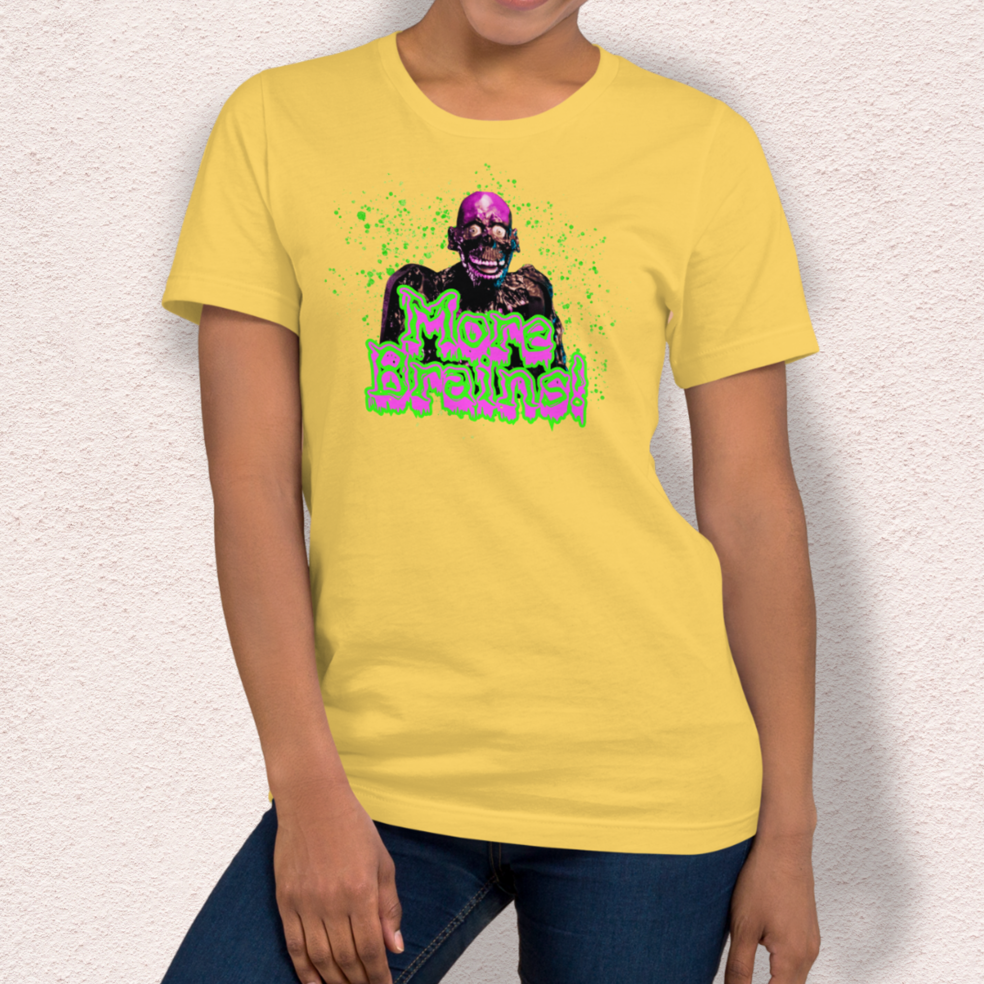 More Brains Tee | Unisex Neon 80s Zombie Horror Graphic Shirt