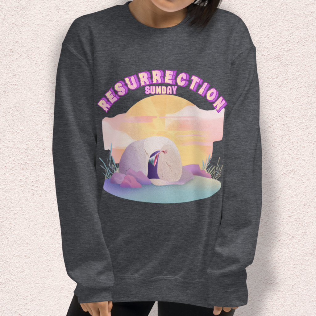 Resurrection Sunday Sweatshirt | Christian Easter Zombie Tomb Graphic | Funny Faith Easter Crewneck | Spooky Resurrection Sweatshirt