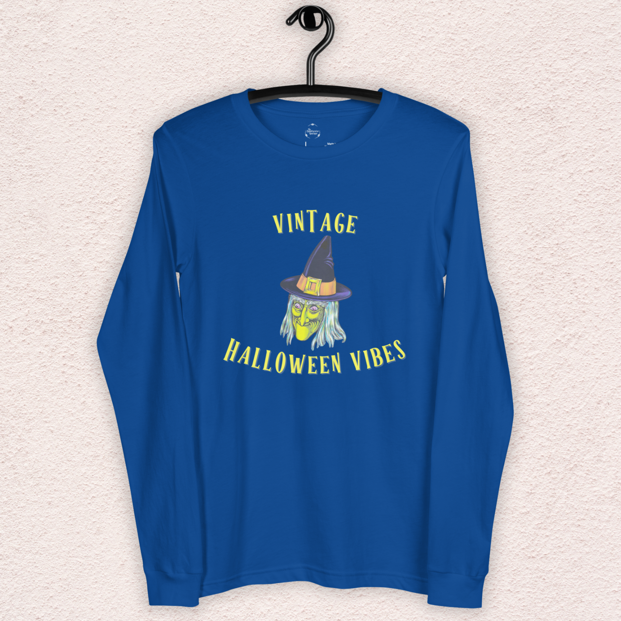 Vintage Halloween Vibes Long Sleeve Tee | Bella+Canvas Unisex Retro Witch Shirt | Color Graphic