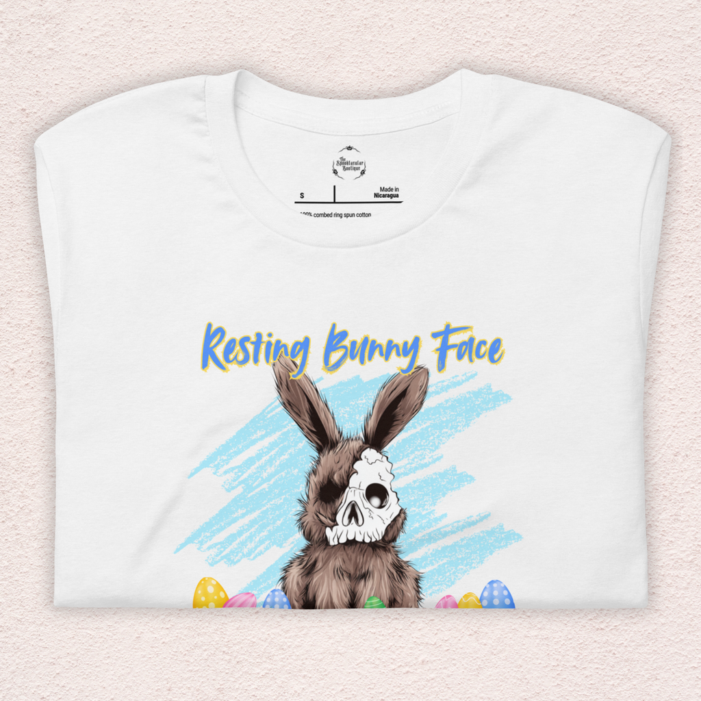 Resting Bunny Face Skeleton Bunny Tee | Funny Dark Humor Easter Shirt | Creepy Easter Bunny Skull Graphic | Bella+Canvas Unisex T-Shirt