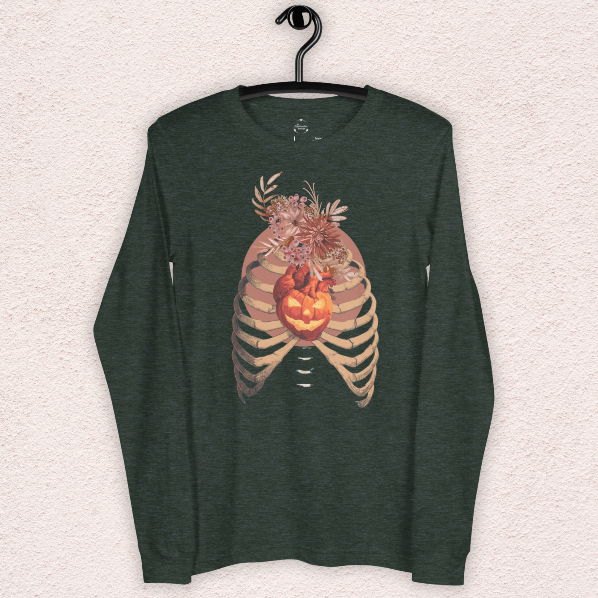 A Fall’s Heart Tee | Skeleton Pumpkin Halloween Shirt | Bella+Canvas Spooky Autumn Graphic Long Sleeve Tee