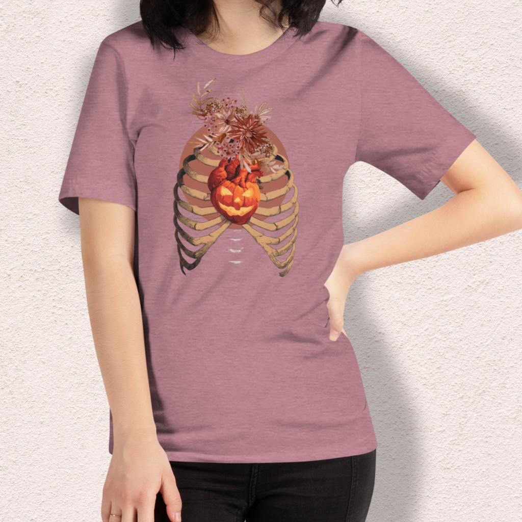 A Fall’s Heart Tee | Skeleton Pumpkin Halloween Shirt | Bella+Canvas Spooky Autumn Graphic Tee