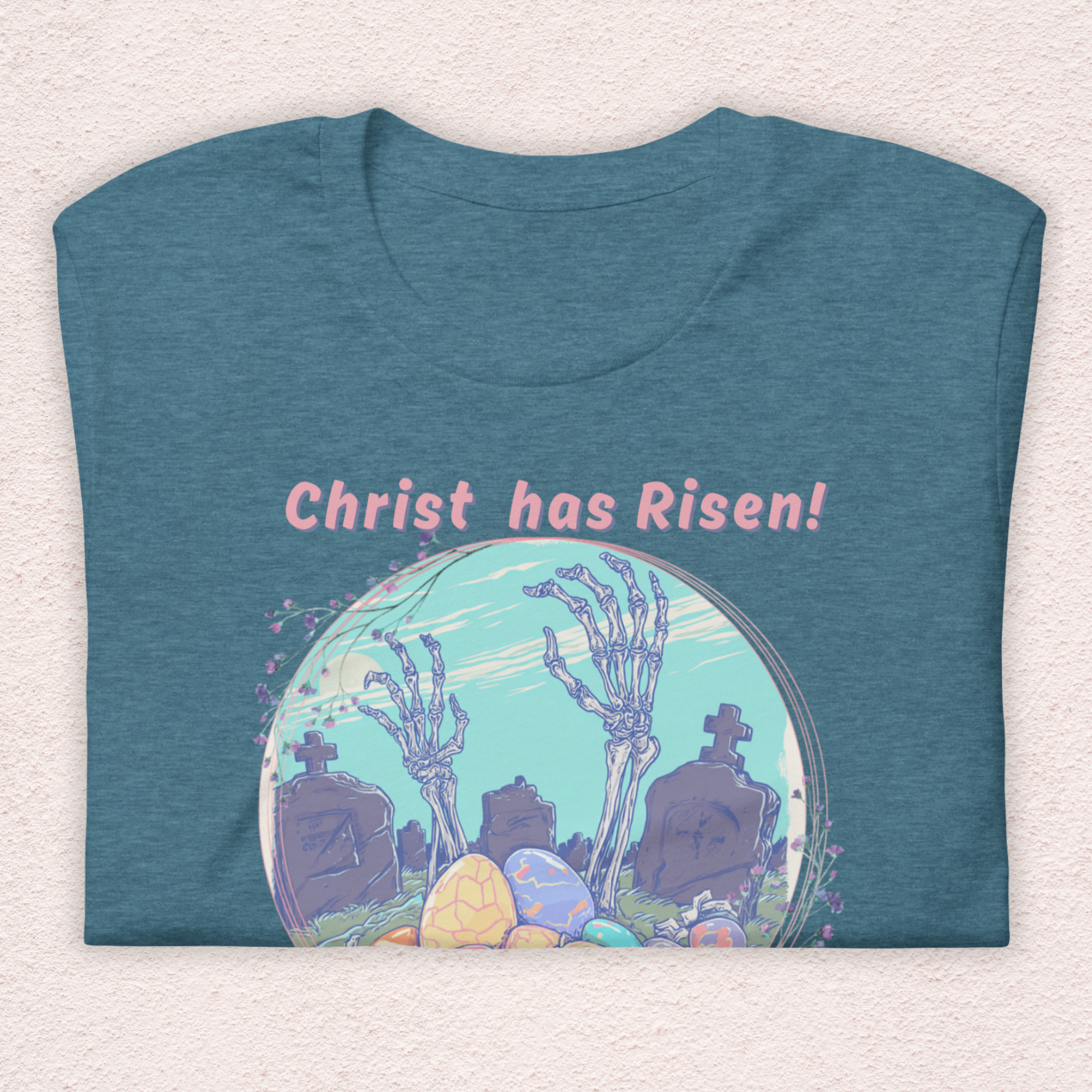 Christ Has Risen… and So Have They T-Shirt | Funny Horror Easter Tee | Skeleton Grave Easter Graphic | Bella+Canvas Unisex Shirt