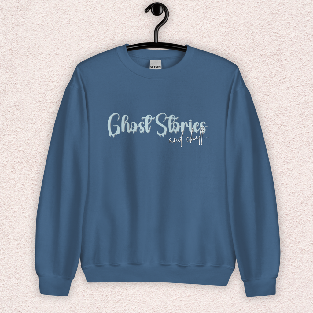 Ghost Stories & Chill Sweatshirt | Cozy Paranormal Horror Crewneck | Gildan Heavy Blend Spooky Sweatshirt