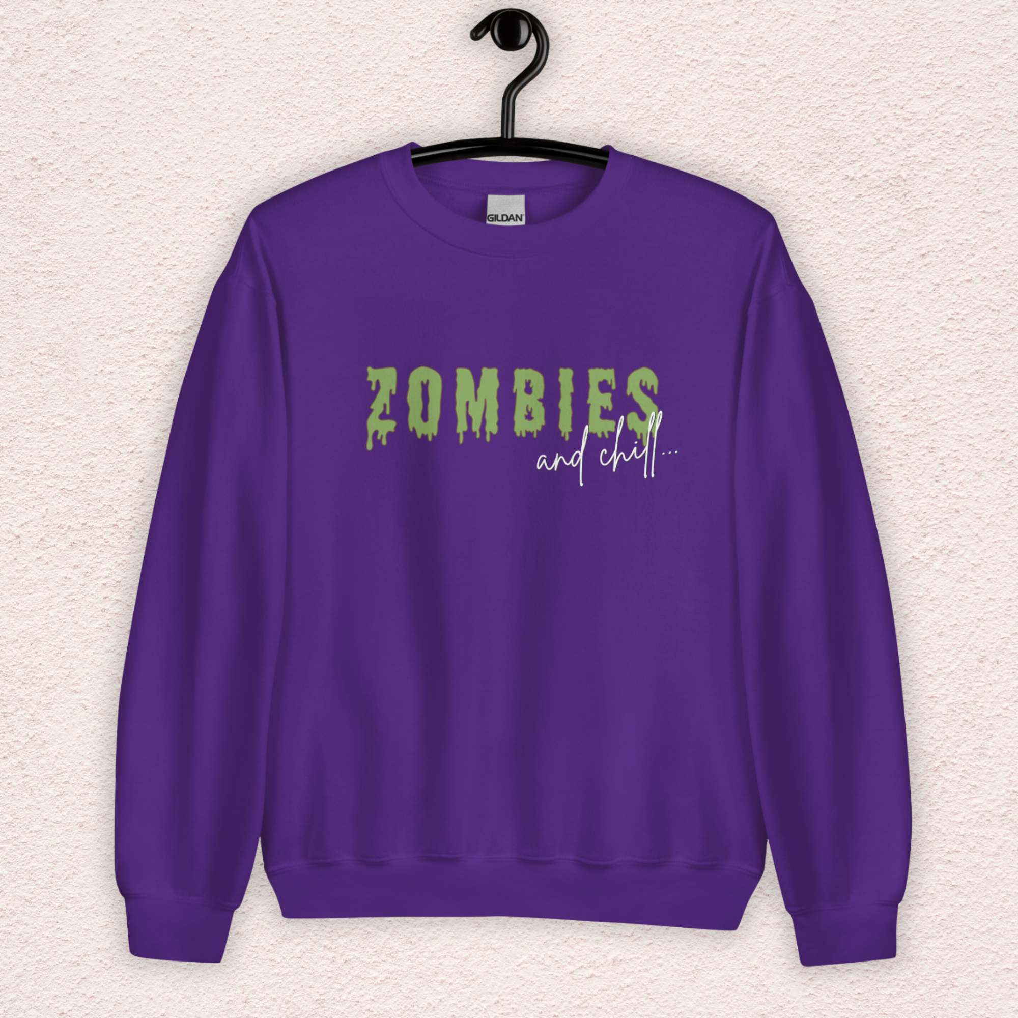 Zombies & Chill Sweatshirt | Horror Movie Crewneck | Gildan Heavy Blend Spooky Zombie Sweatshirt
