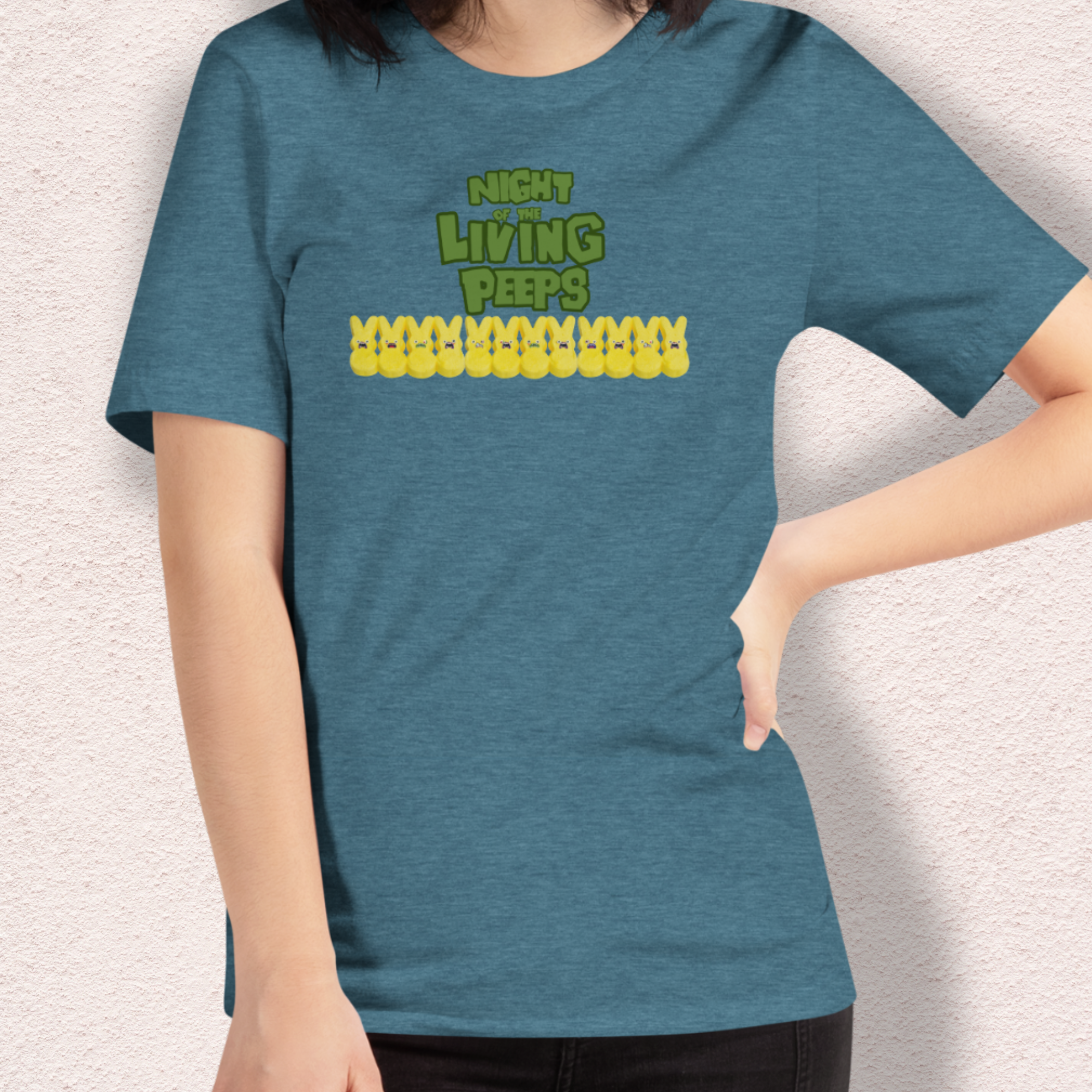 Night of the Living Peeps Easter Tee | Funny Zombie Marshmallow Bunny Shirt | Spooky Easter Candy Graphic | Bella+Canvas Unisex T-Shirt