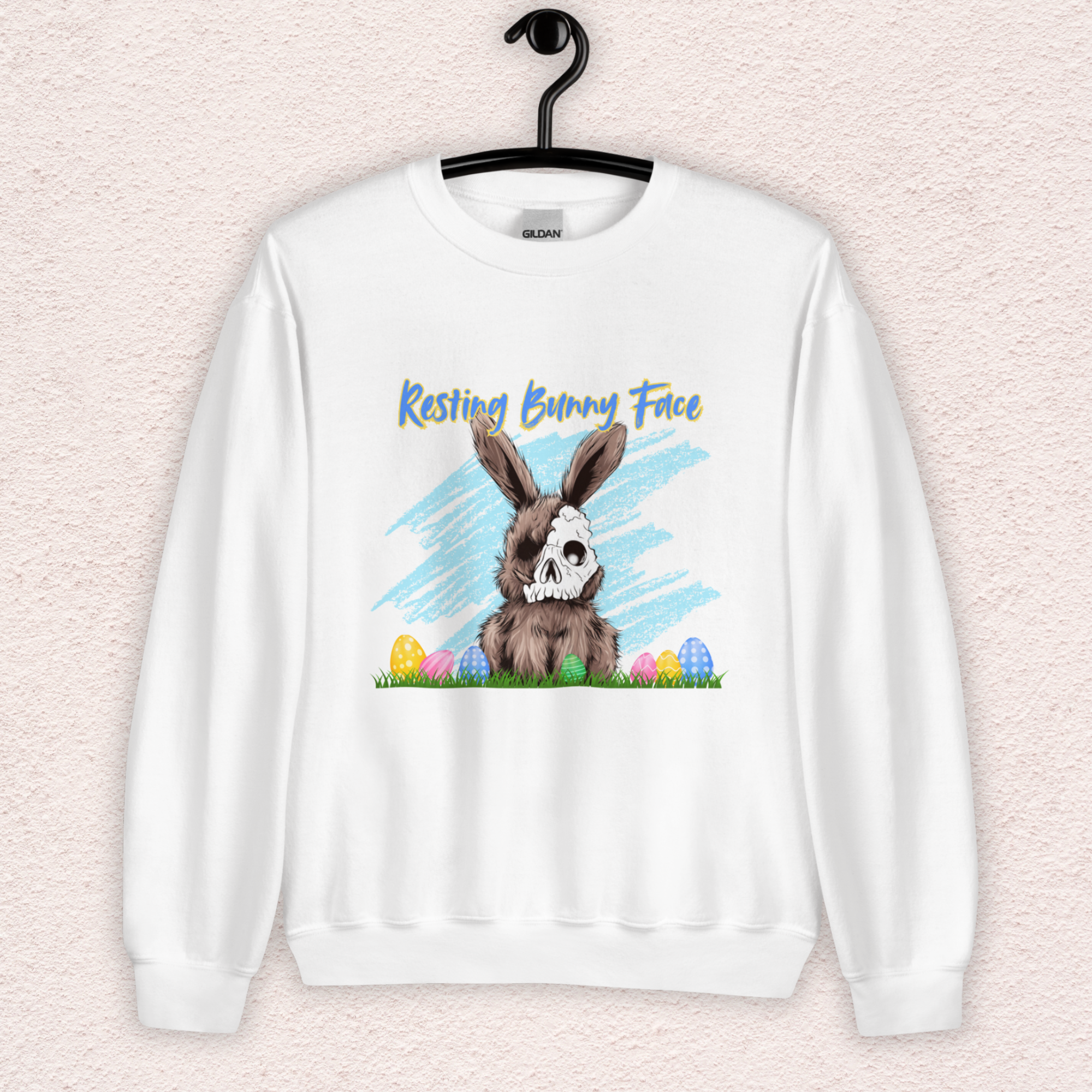Resting Bunny Face Sweatshirt | Creepy Easter Bunny Skull Crewneck | Funny Spooky Easter Sweatshirt | Dark Humor Bunny Graphic