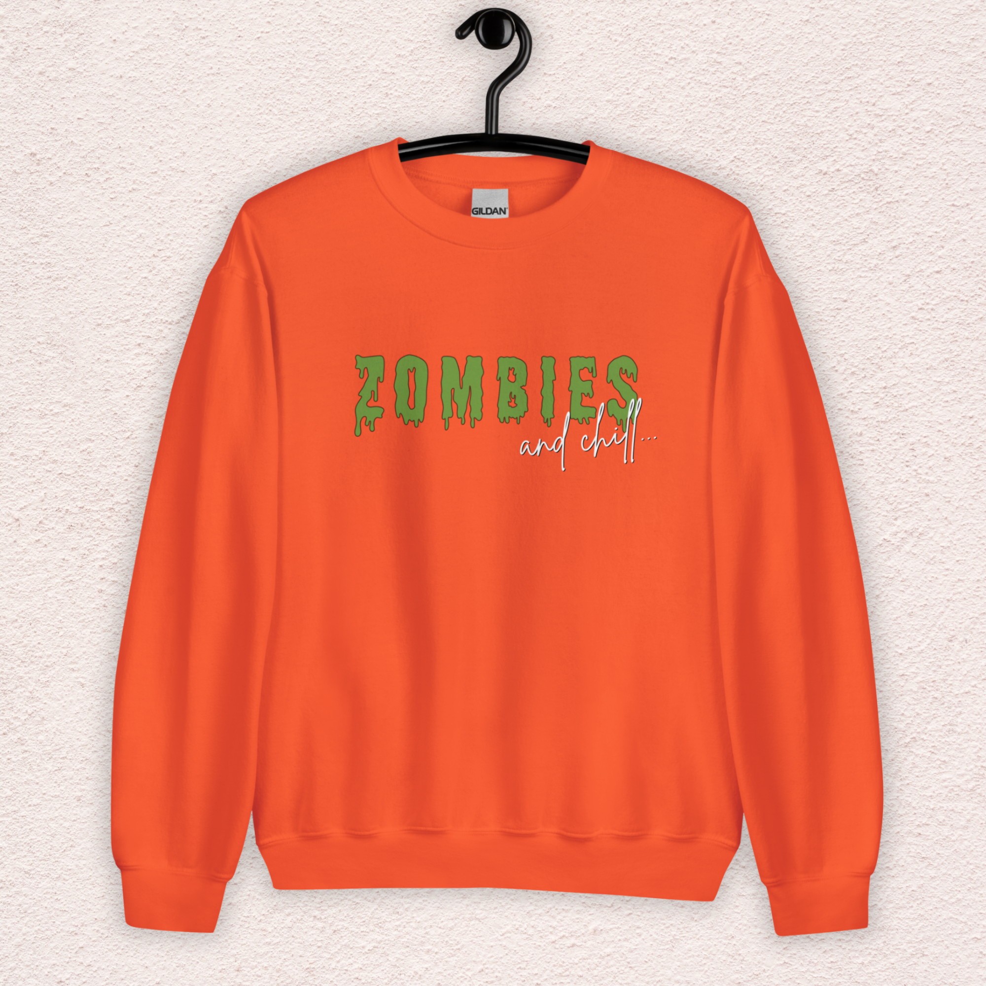 Zombies & Chill Sweatshirt | Horror Movie Crewneck | Gildan Heavy Blend Spooky Zombie Sweatshirt
